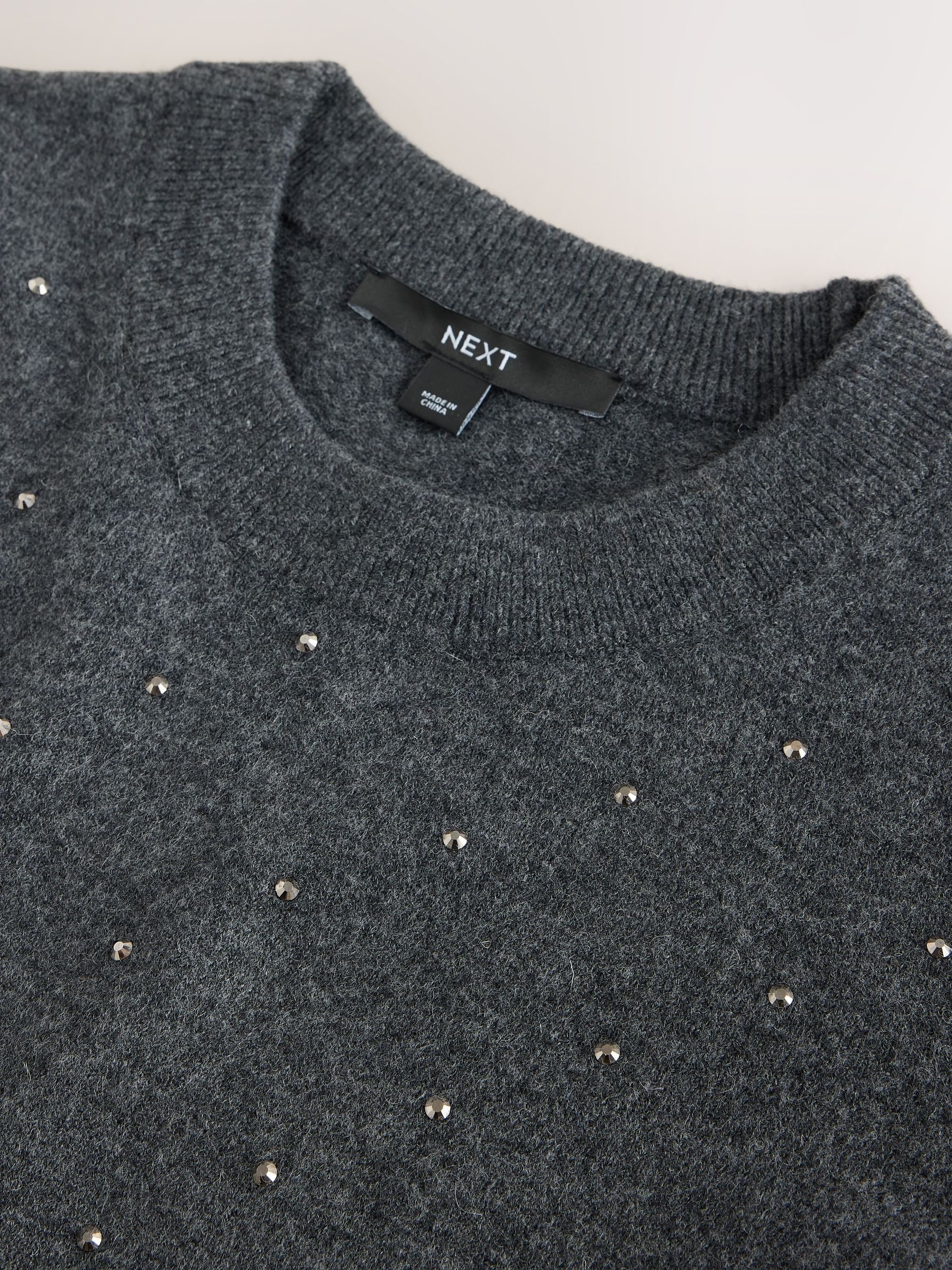 Supersoft Short Sleeve Knitted T-Shirt - Charcoal Grey Heatseal Embellished - Regular - SIP Still Life