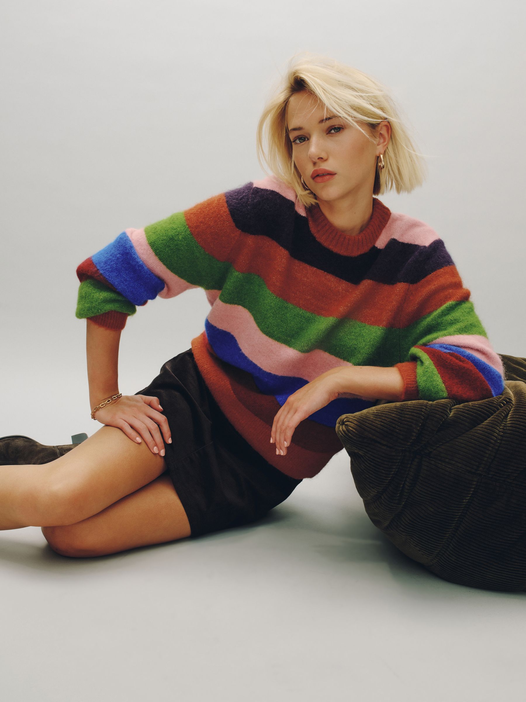 Long Sleeve Crew Neck Knitted Jumper With Wool - Multi Stripe - Regular - Location Worn
