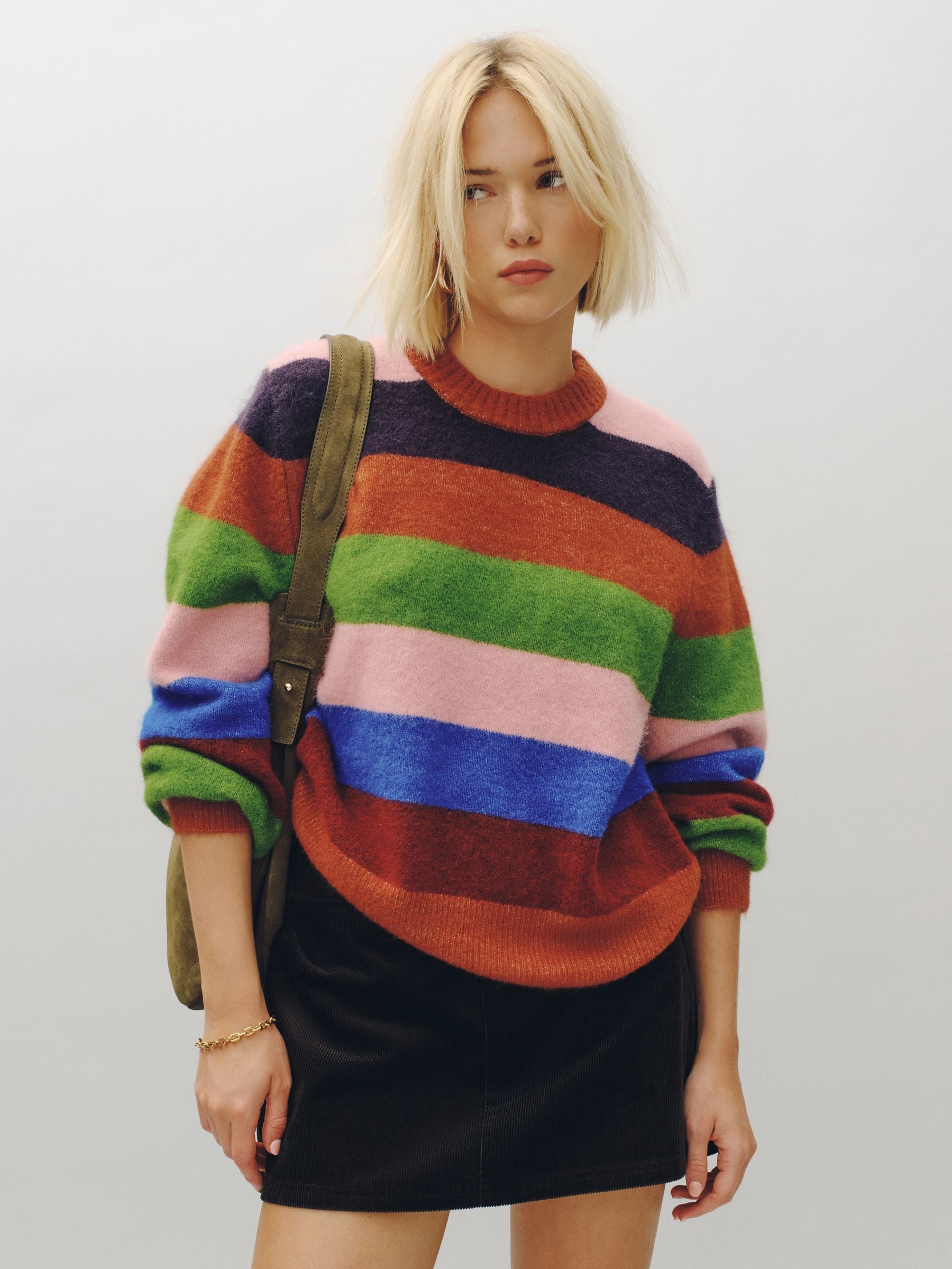 Long Sleeve Crew Neck Knitted Jumper With Wool - Multi Stripe - Regular - Location Worn