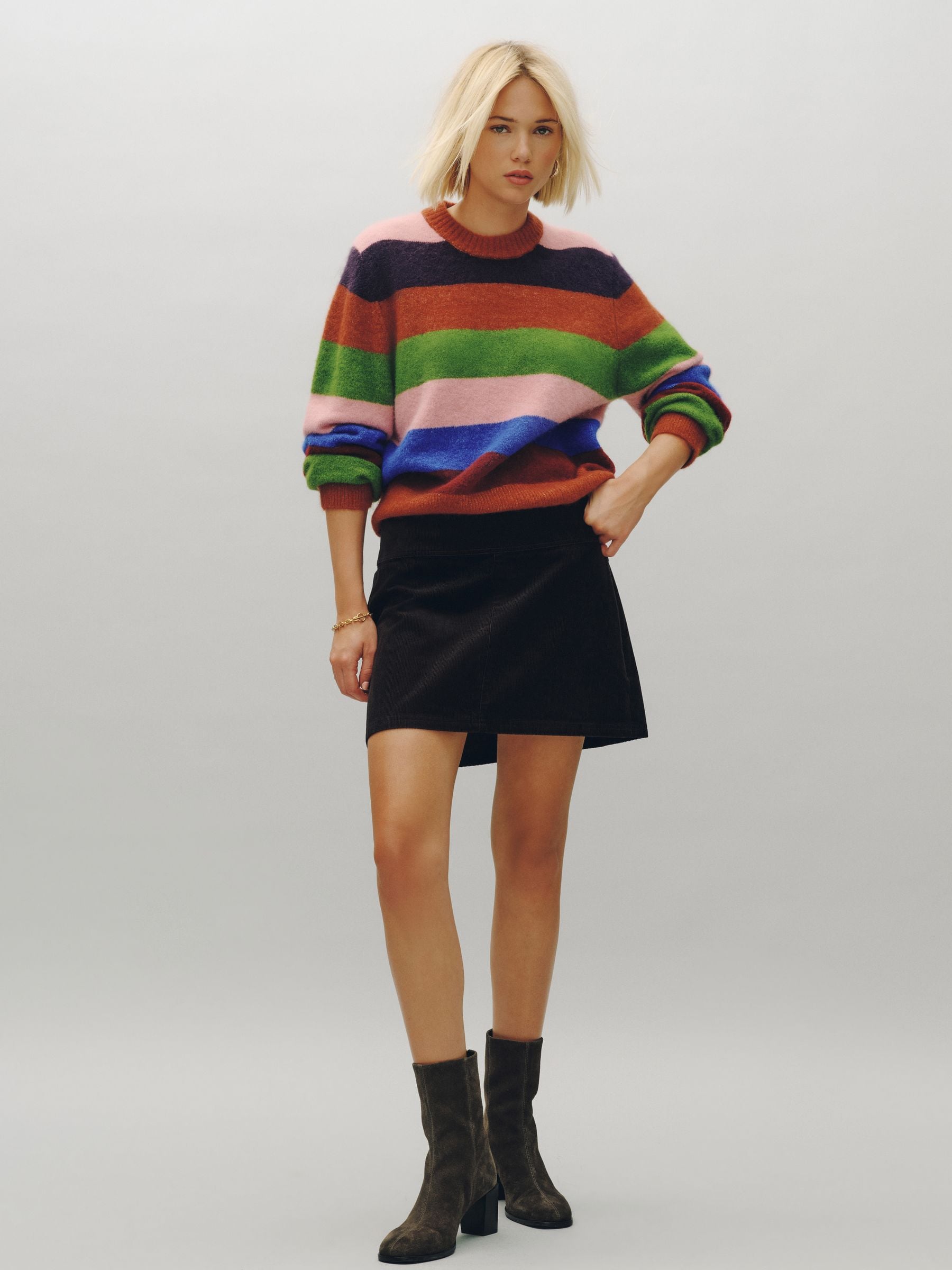 Long Sleeve Crew Neck Knitted Jumper With Wool - Multi Stripe - Regular - SIP Worn