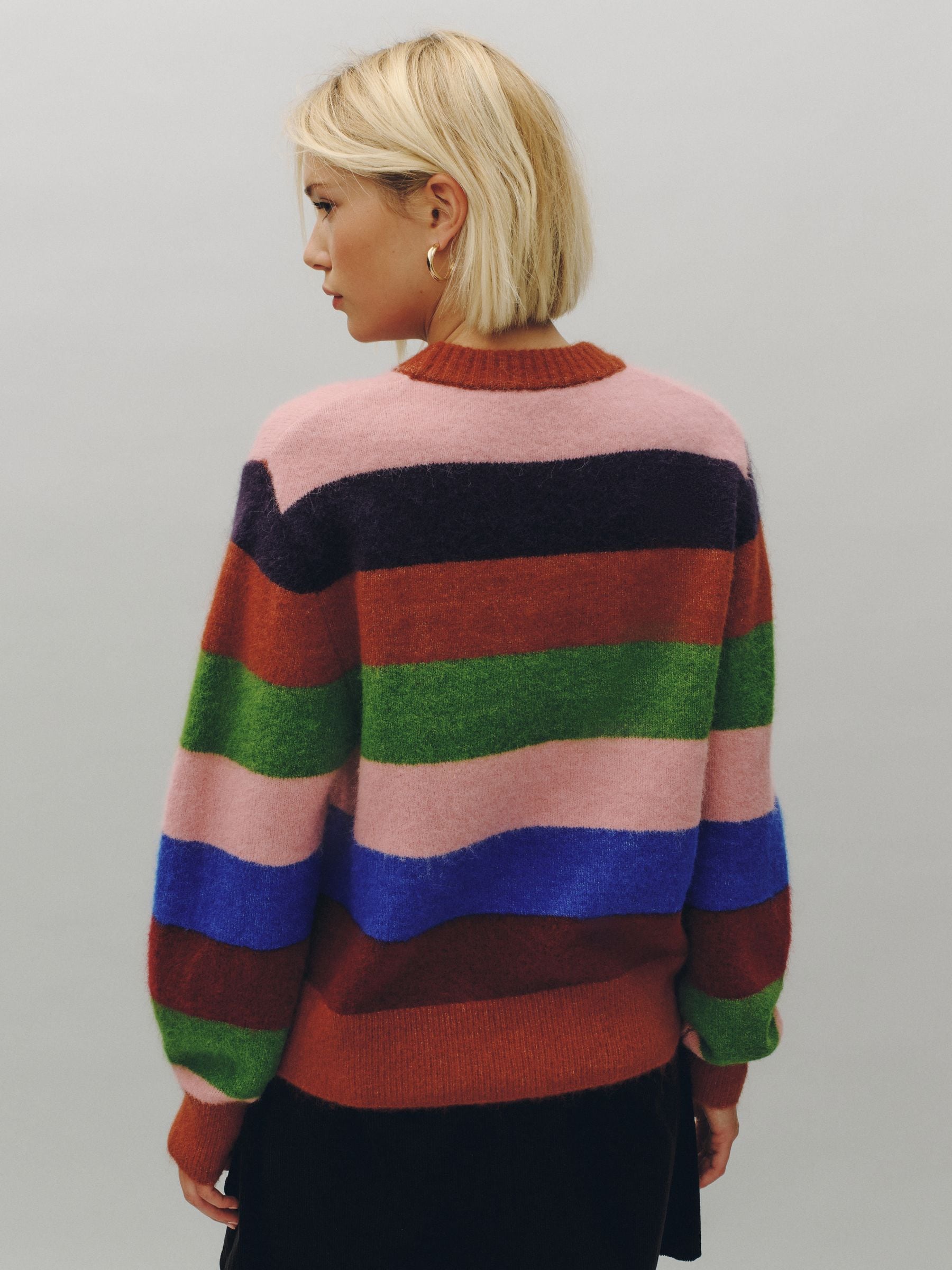 Long Sleeve Crew Neck Knitted Jumper With Wool - Multi Stripe - Regular - Location Worn