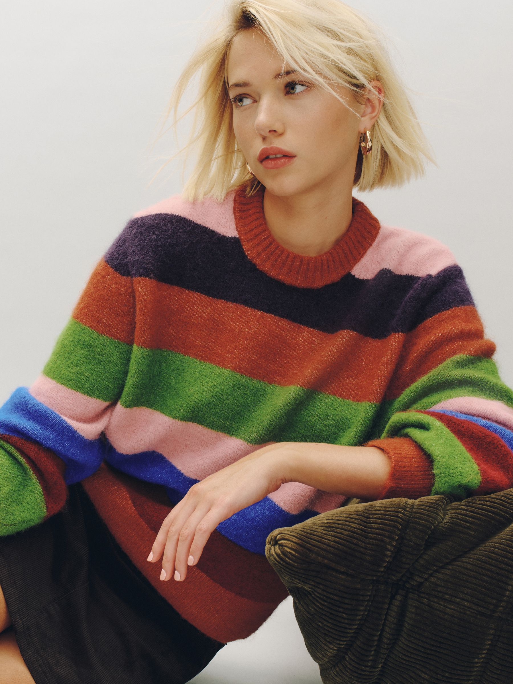 Long Sleeve Crew Neck Knitted Jumper With Wool - Multi Stripe - Regular - Location Worn