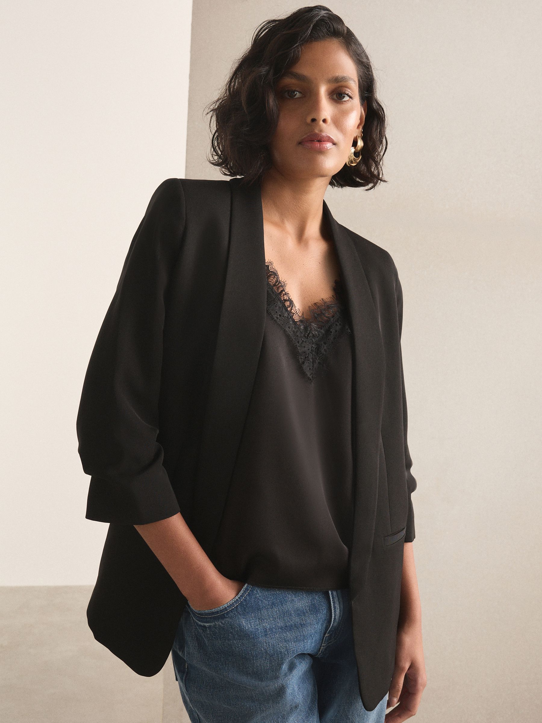 Relaxed Ruched Sleeve Blazer - Black - Regular - Location Worn