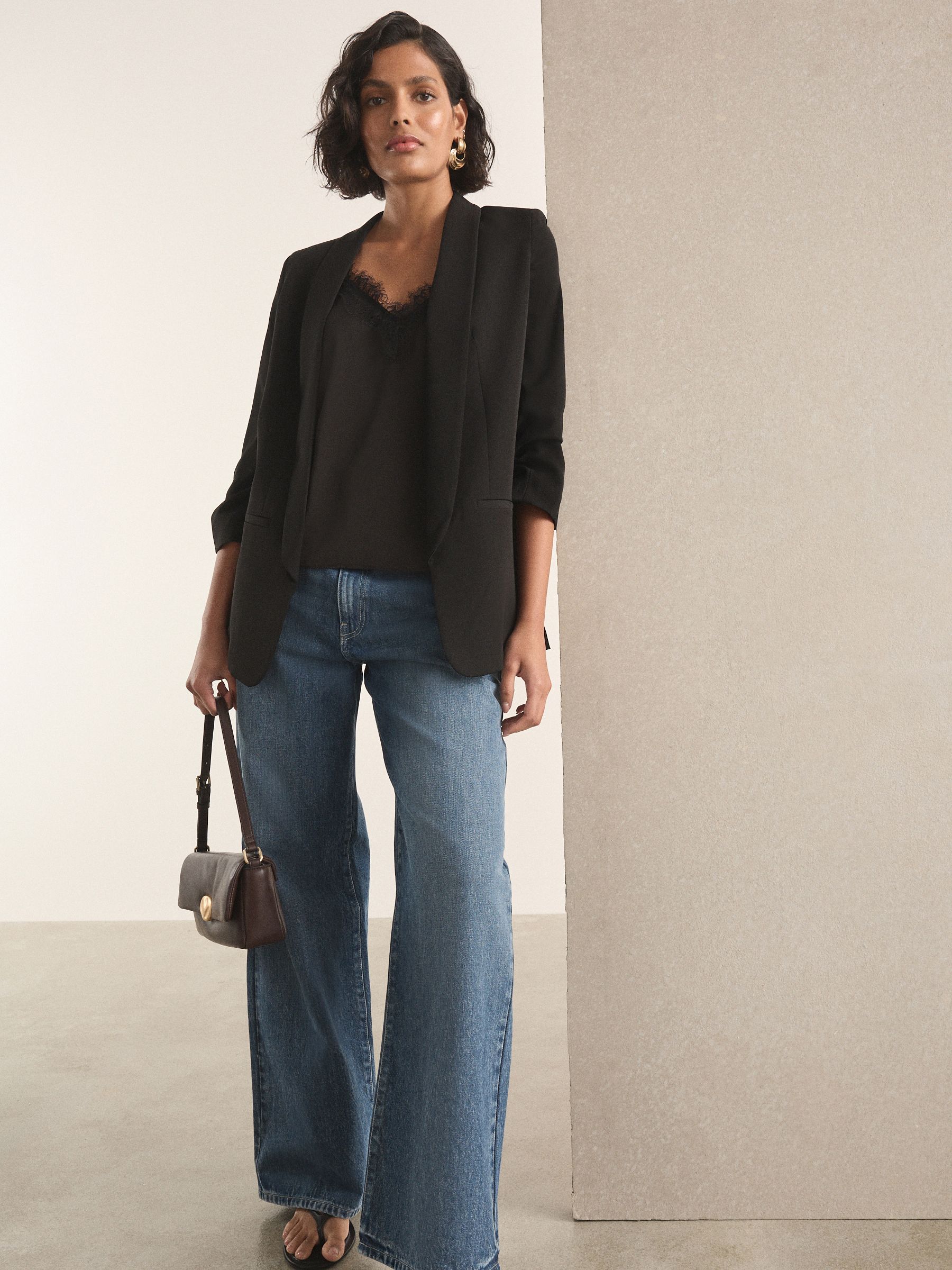 Relaxed Ruched Sleeve Blazer - Black - Regular - Location Worn