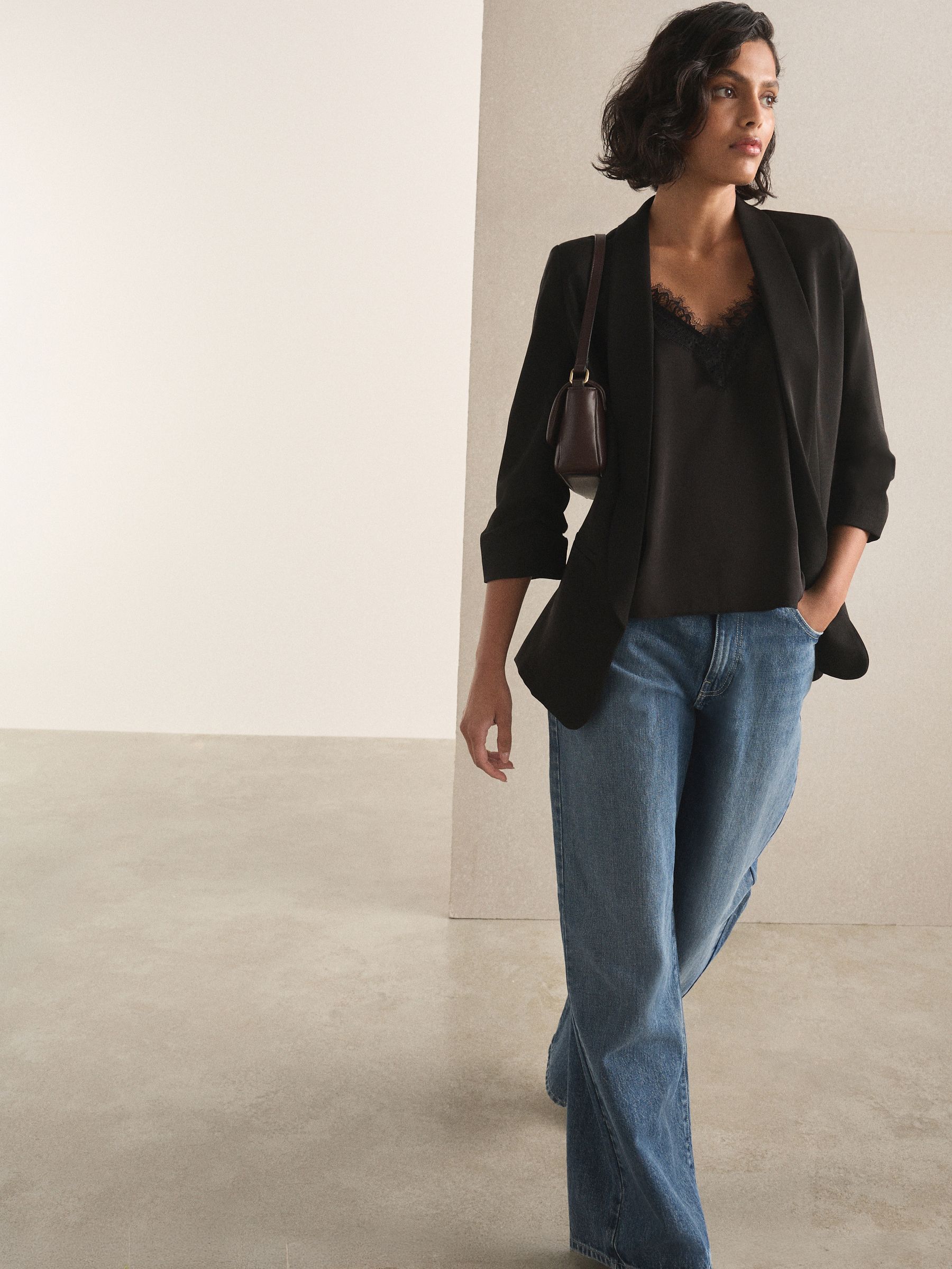 Relaxed Ruched Sleeve Blazer - Black - Regular - Location Worn