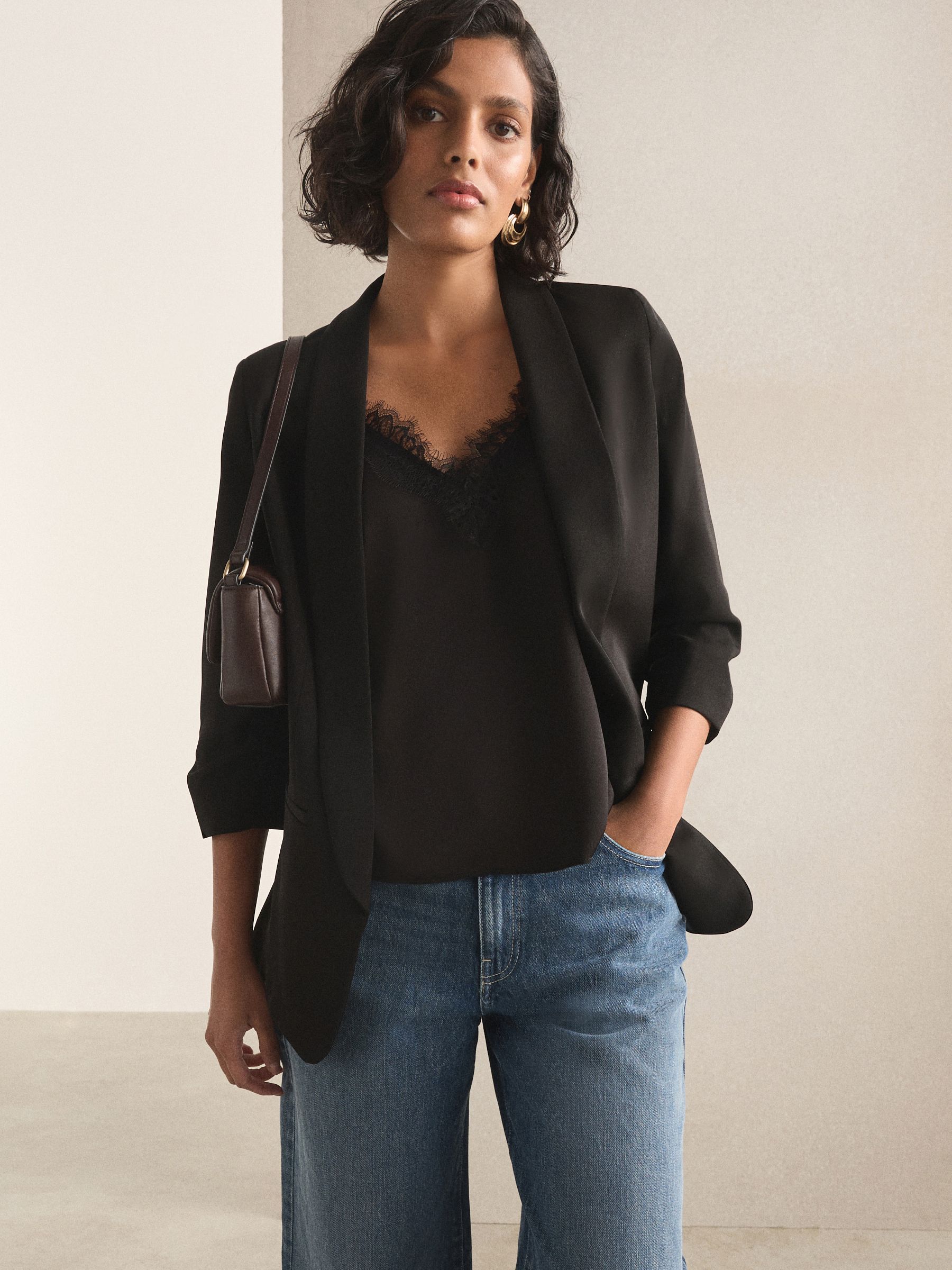 Relaxed Ruched Sleeve Blazer - Black - Regular - Location Worn