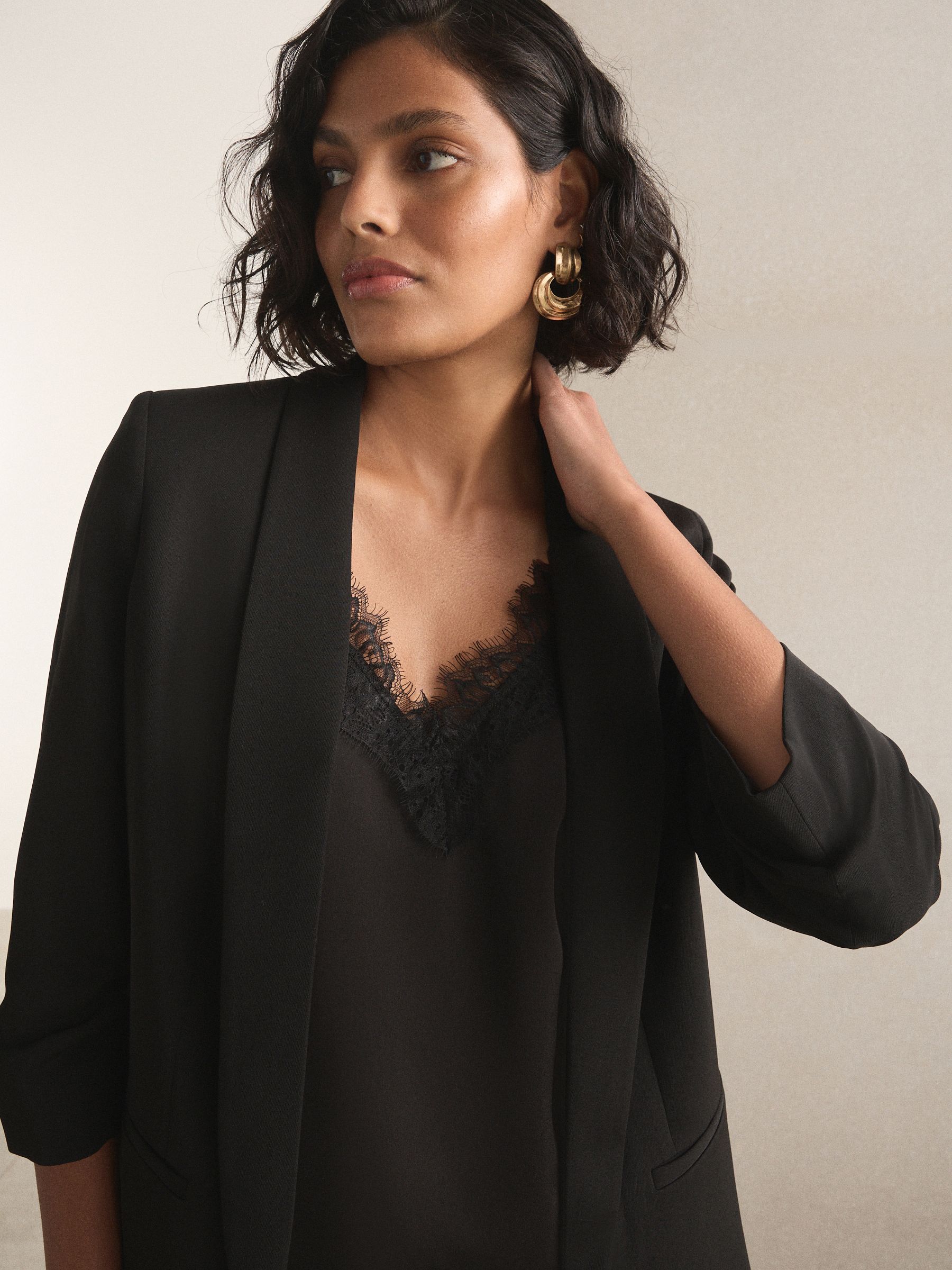 Relaxed Ruched Sleeve Blazer - Black - Regular - Location Worn