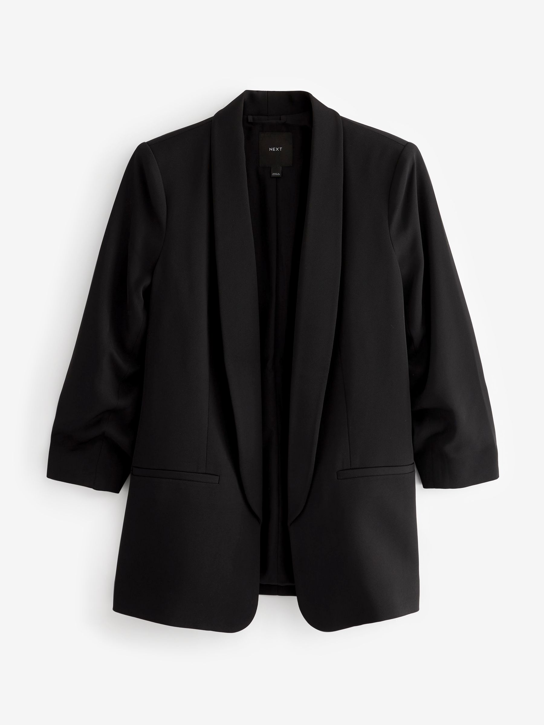 Relaxed Ruched Sleeve Blazer - Black - Regular - SIP Still Life