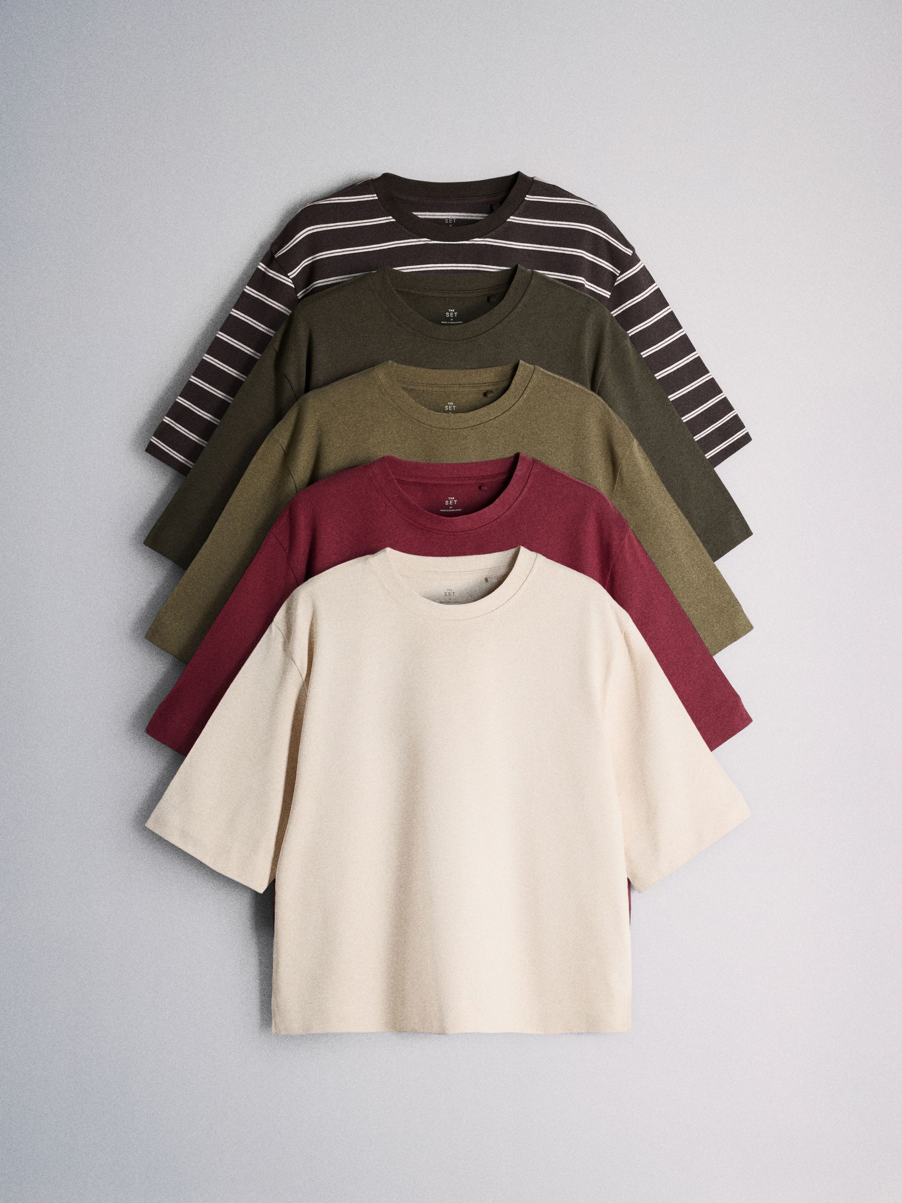 The Set 5 Pack Heavyweight Relaxed Short Sleeve T-Shirts - Khaki/Green/Brown/Neutral - Regular - SIP Still Life