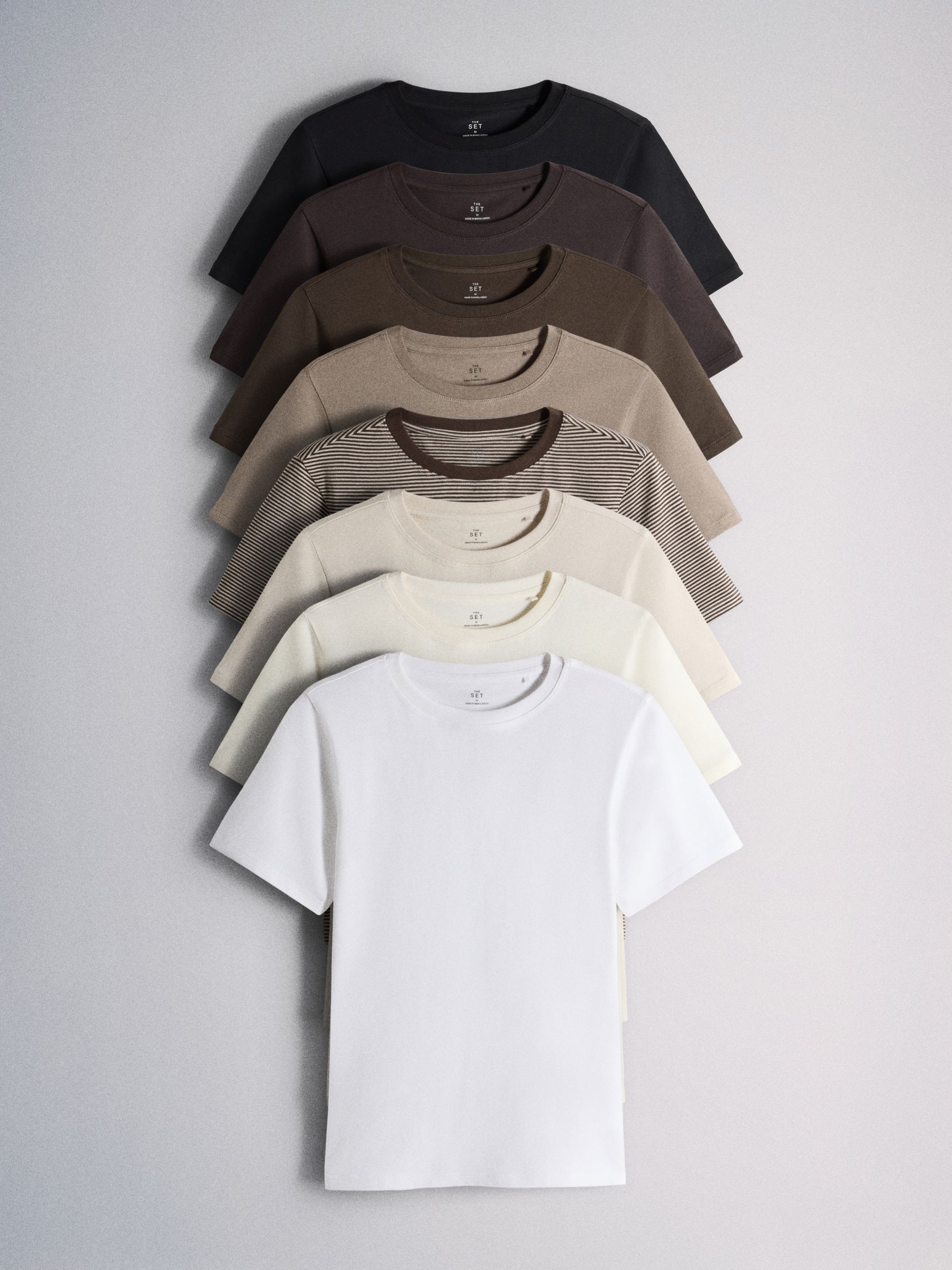 The Set 8 Pack Short Sleeve Skinny Fit Crew Neck Tops - Neutral/Black/Brown/White - Regular - SIP Still Life
