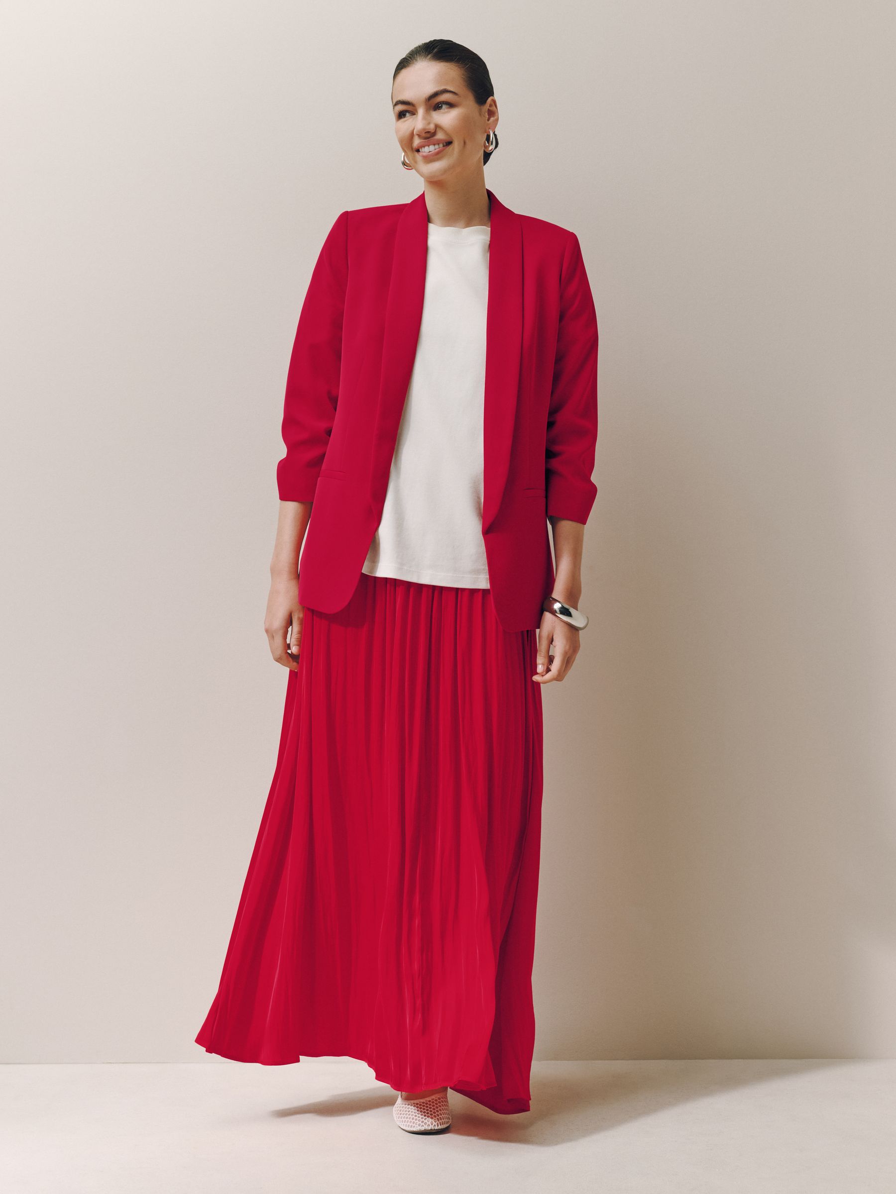 Relaxed Ruched Sleeve Blazer - Red - Regular - SIP Worn