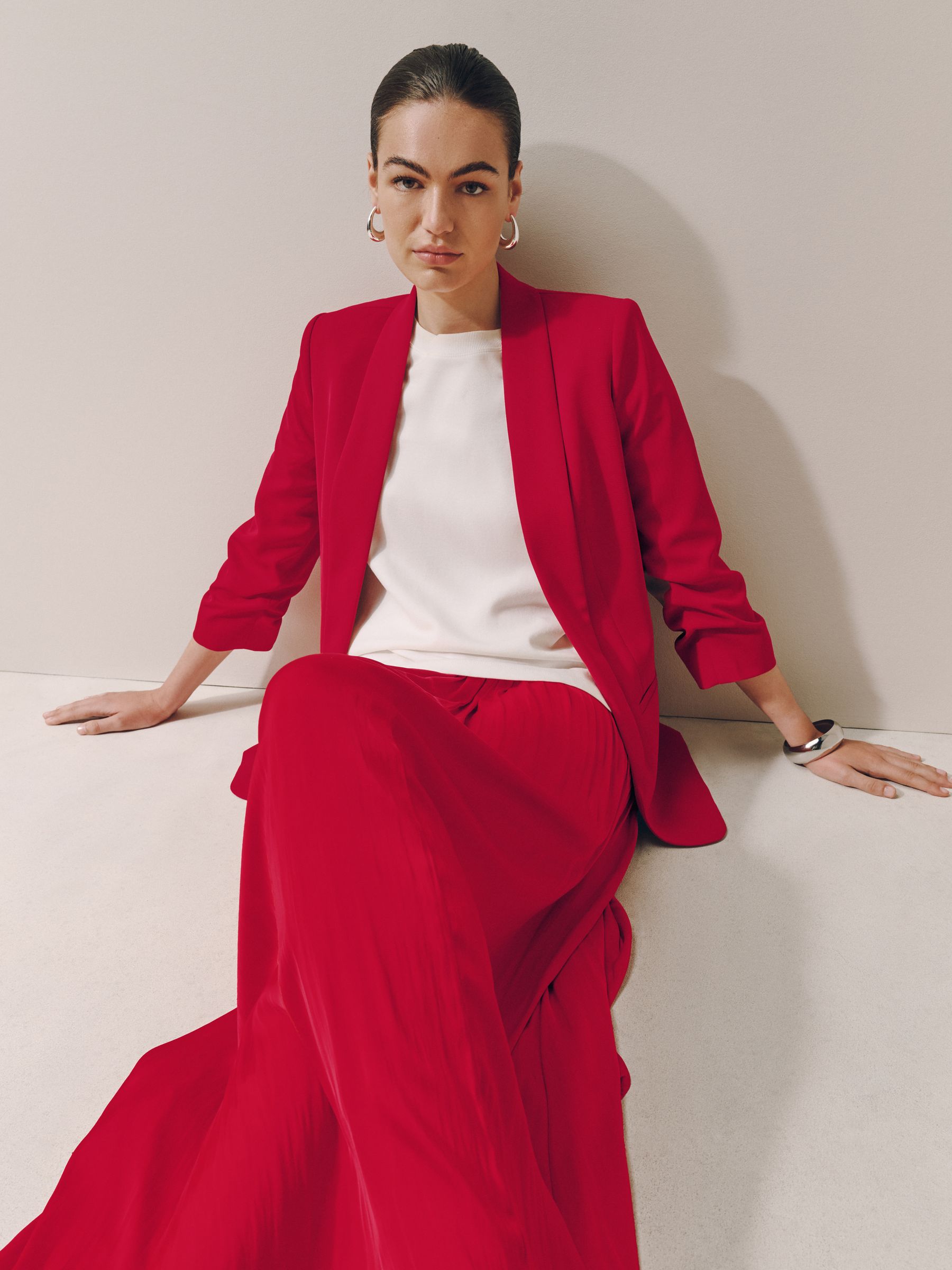 Relaxed Ruched Sleeve Blazer - Red - Regular - SIP Worn