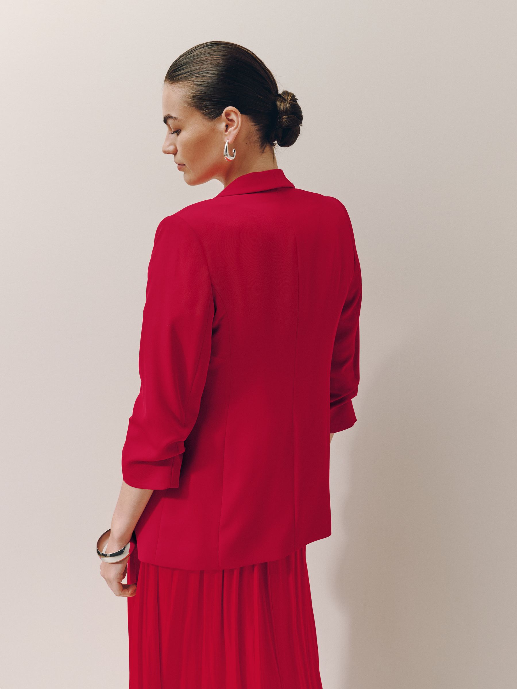 Relaxed Ruched Sleeve Blazer - Red - Regular - SIP Worn