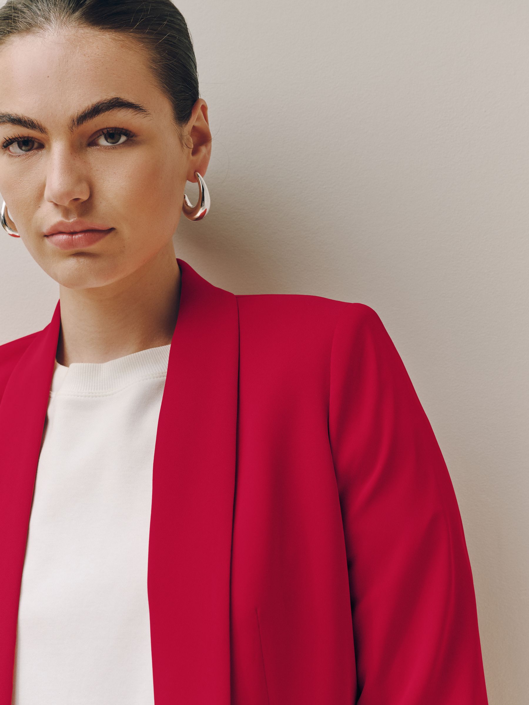 Relaxed Ruched Sleeve Blazer - Red - Regular - SIP Worn