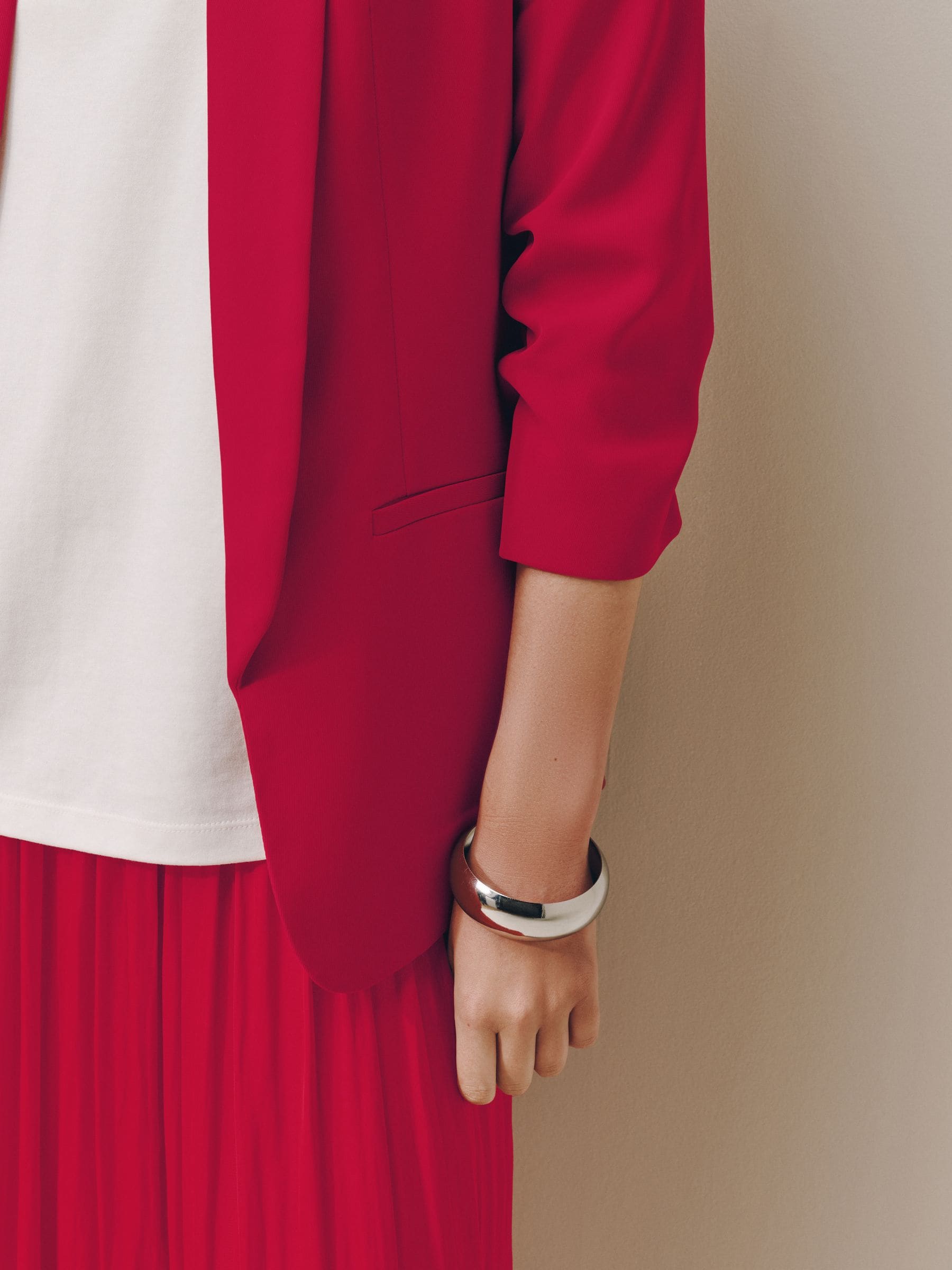 Relaxed Ruched Sleeve Blazer - Red - Regular - SIP Worn