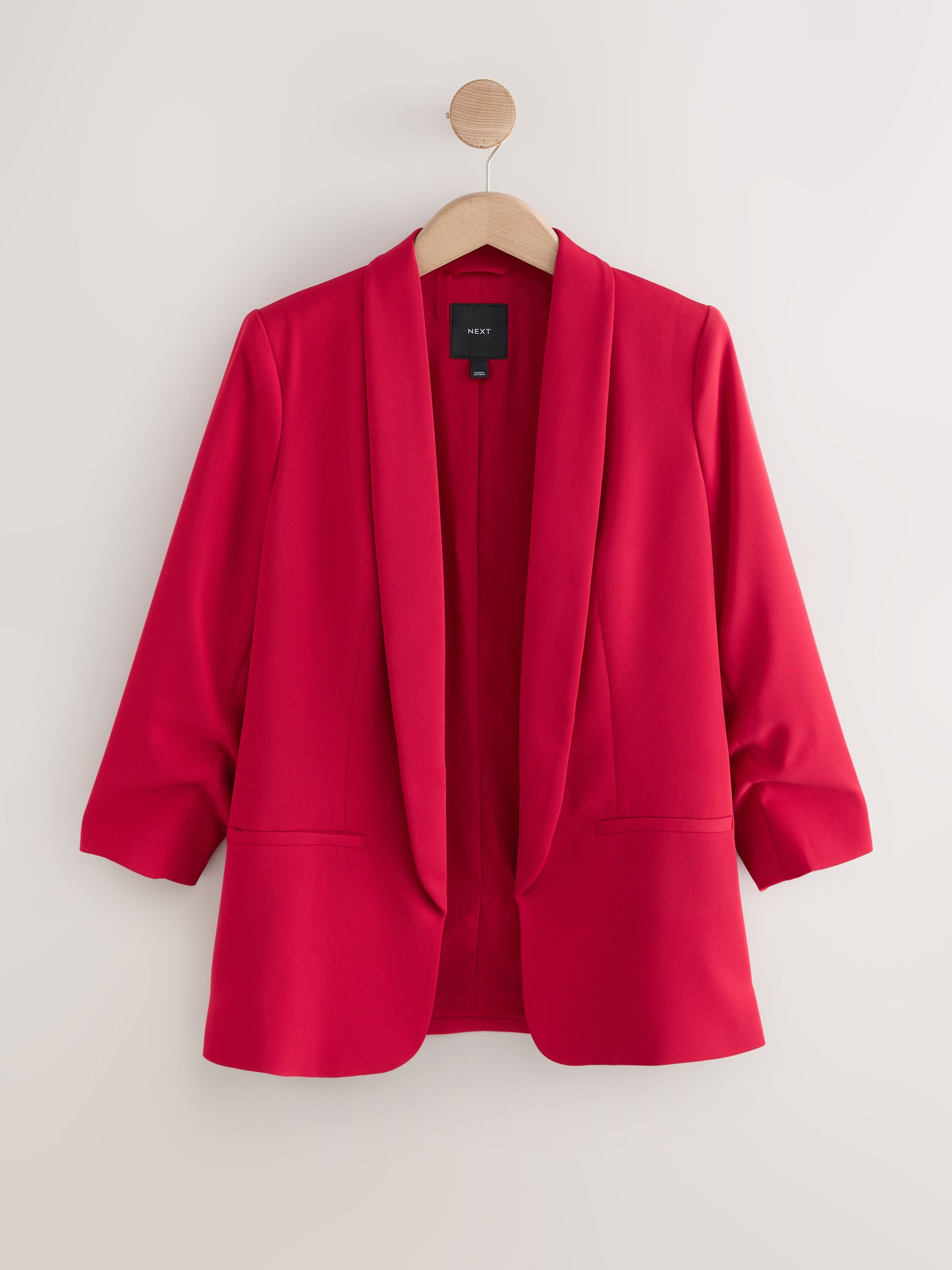 Relaxed Ruched Sleeve Blazer - Red - Regular - SIP Still Life