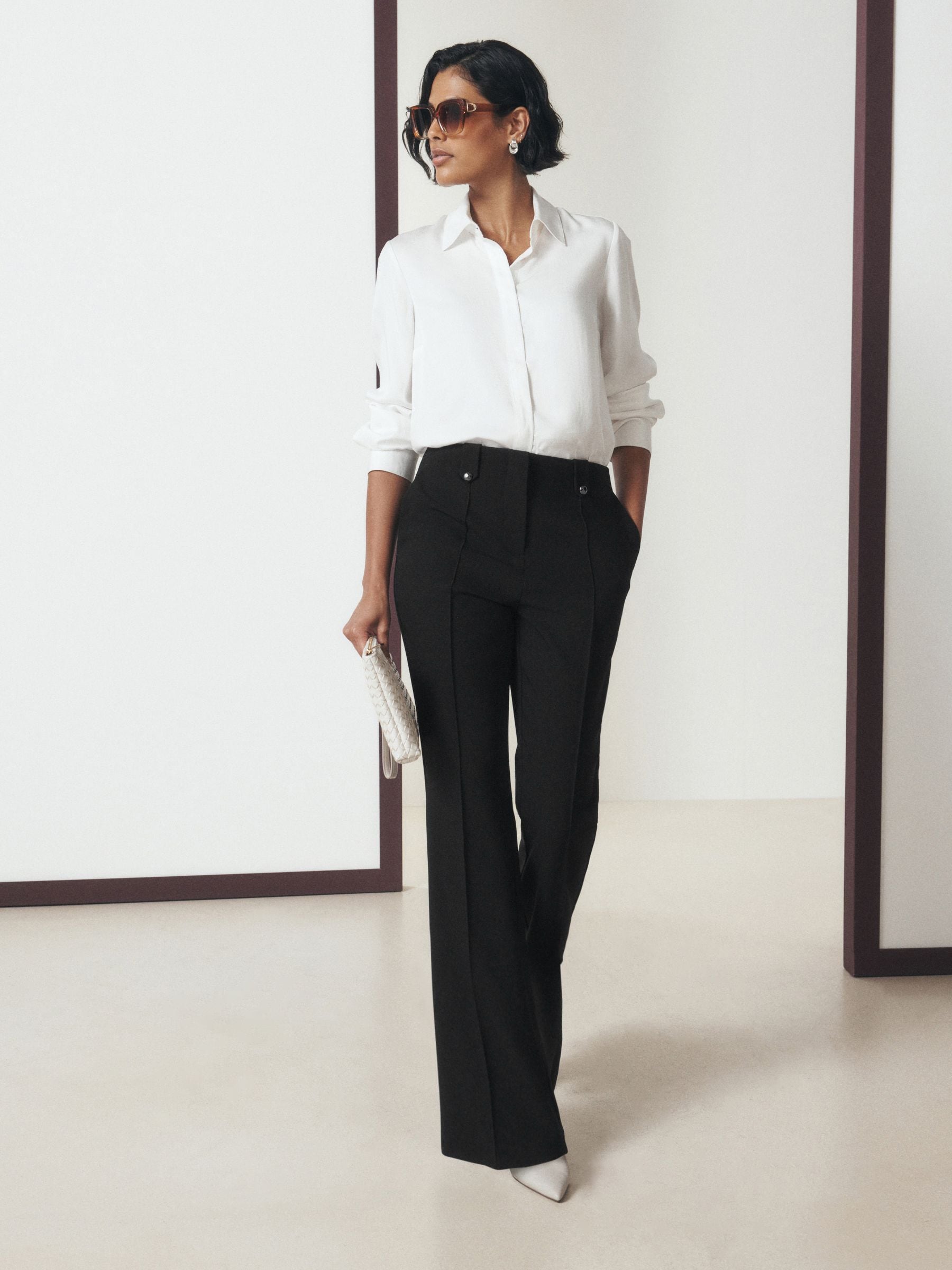 Tailored Hardware Detail Bootcut Trousers with Stretch - Black - Regular - Location Worn
