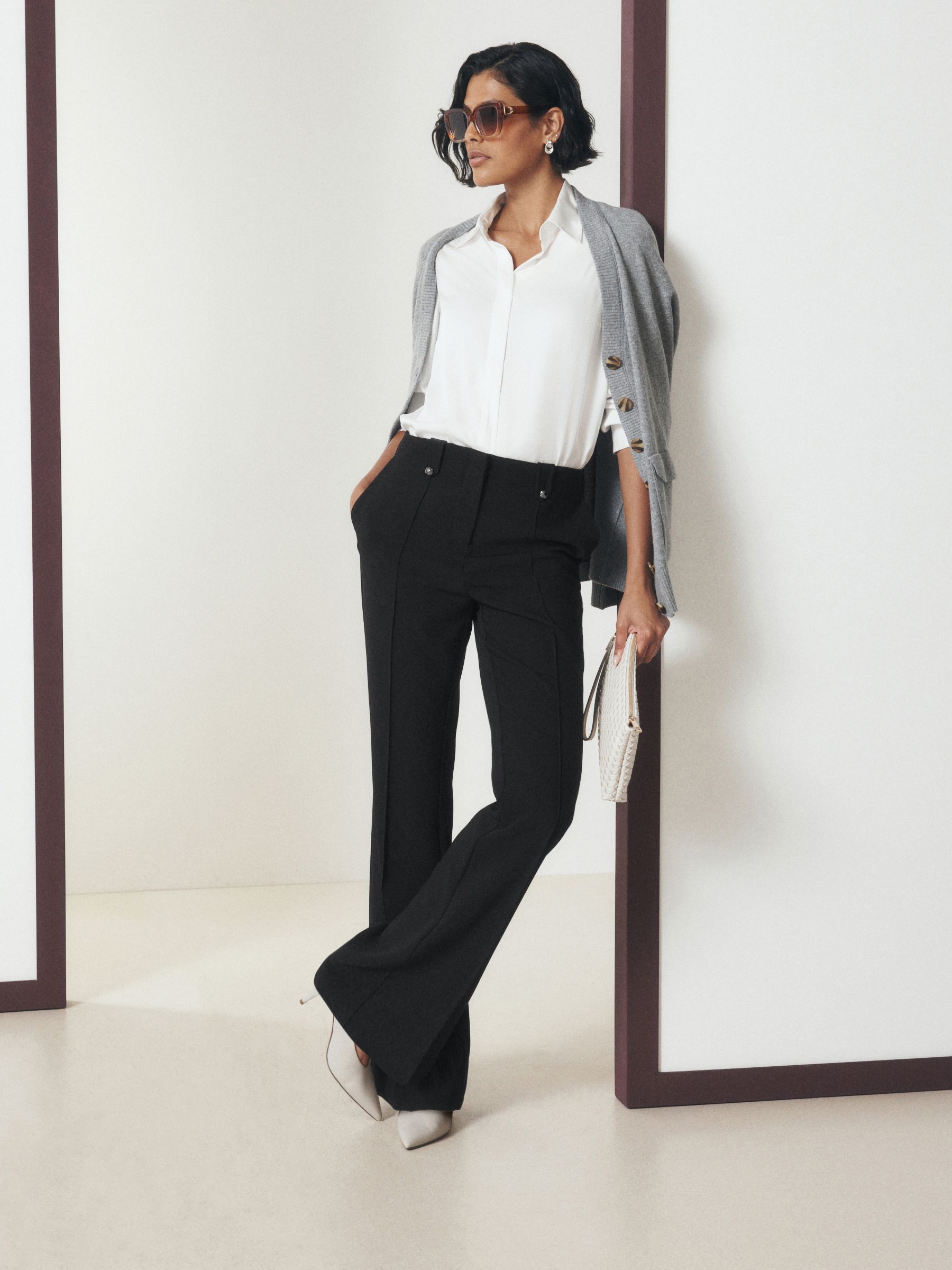 Tailored Hardware Detail Bootcut Trousers with Stretch - Black - Regular - Location Worn