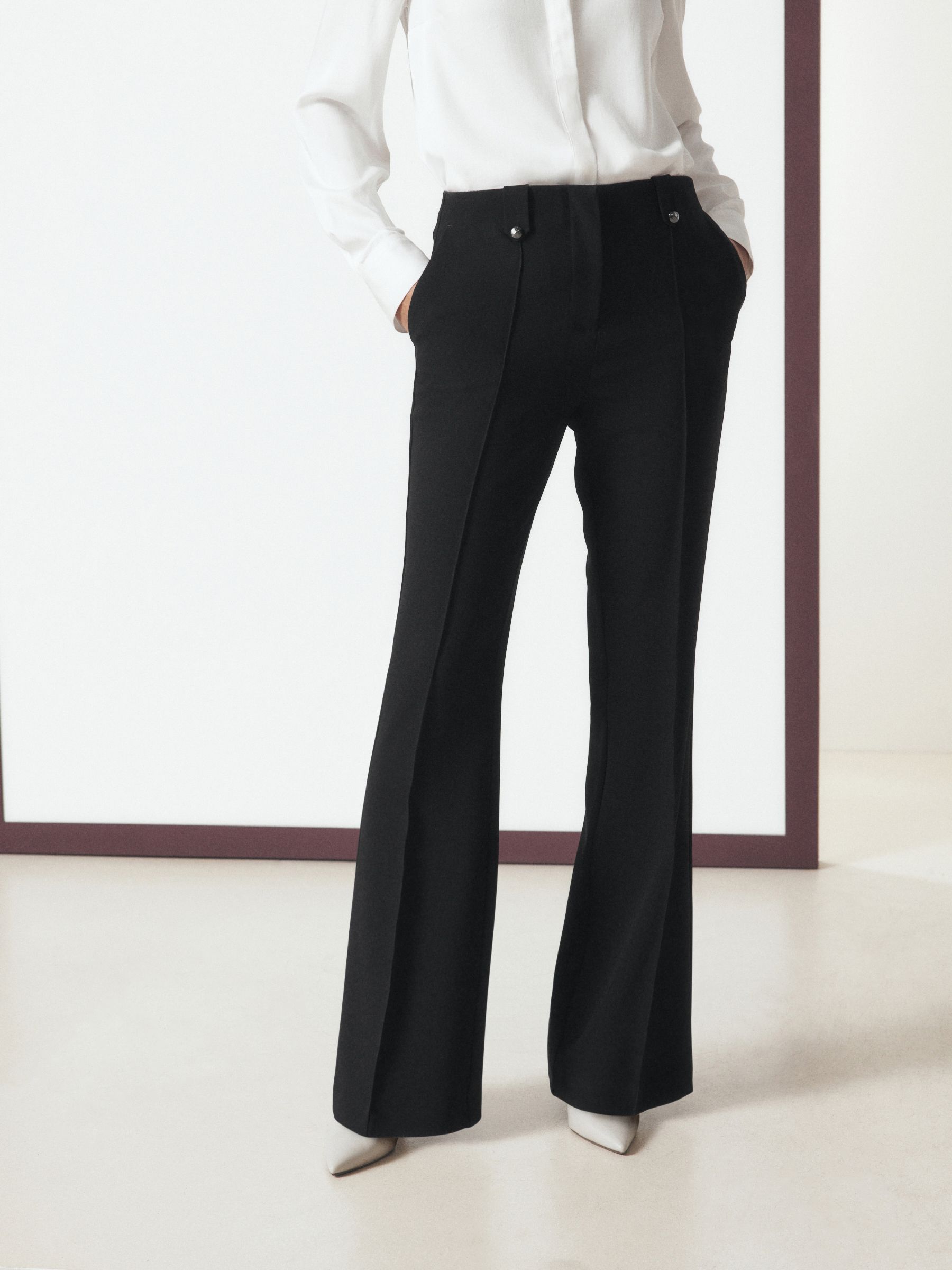 Tailored Hardware Detail Bootcut Trousers with Stretch - Black - Regular - SIP Still Life