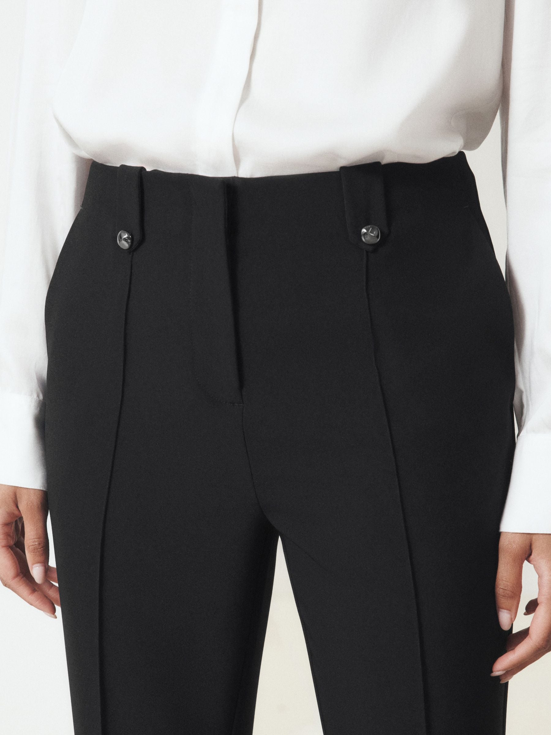 Tailored Hardware Detail Bootcut Trousers with Stretch - Black - Regular - Location Worn