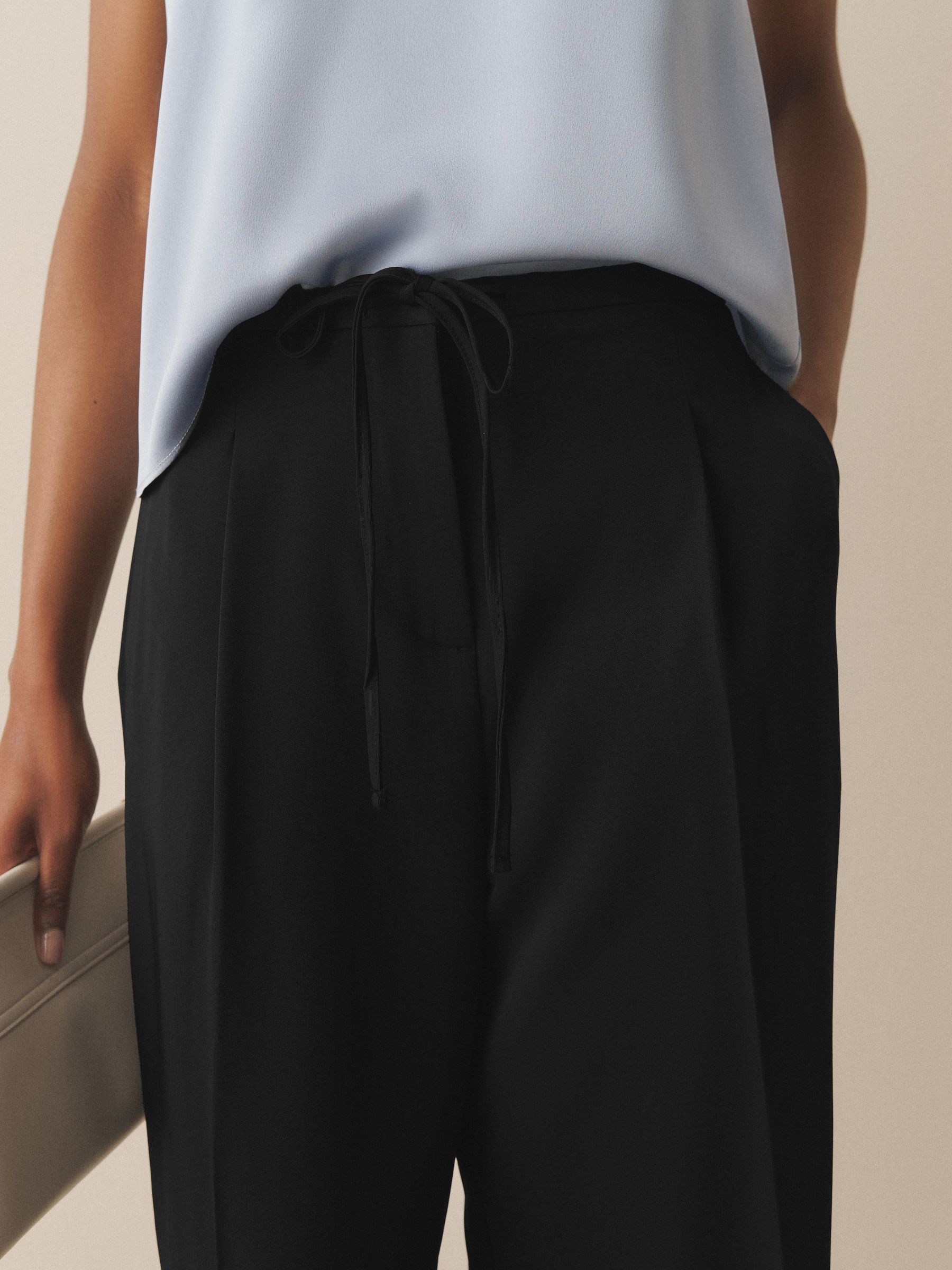 Tie Waist Wide Leg Trousers - Black - Regular - SIP Worn