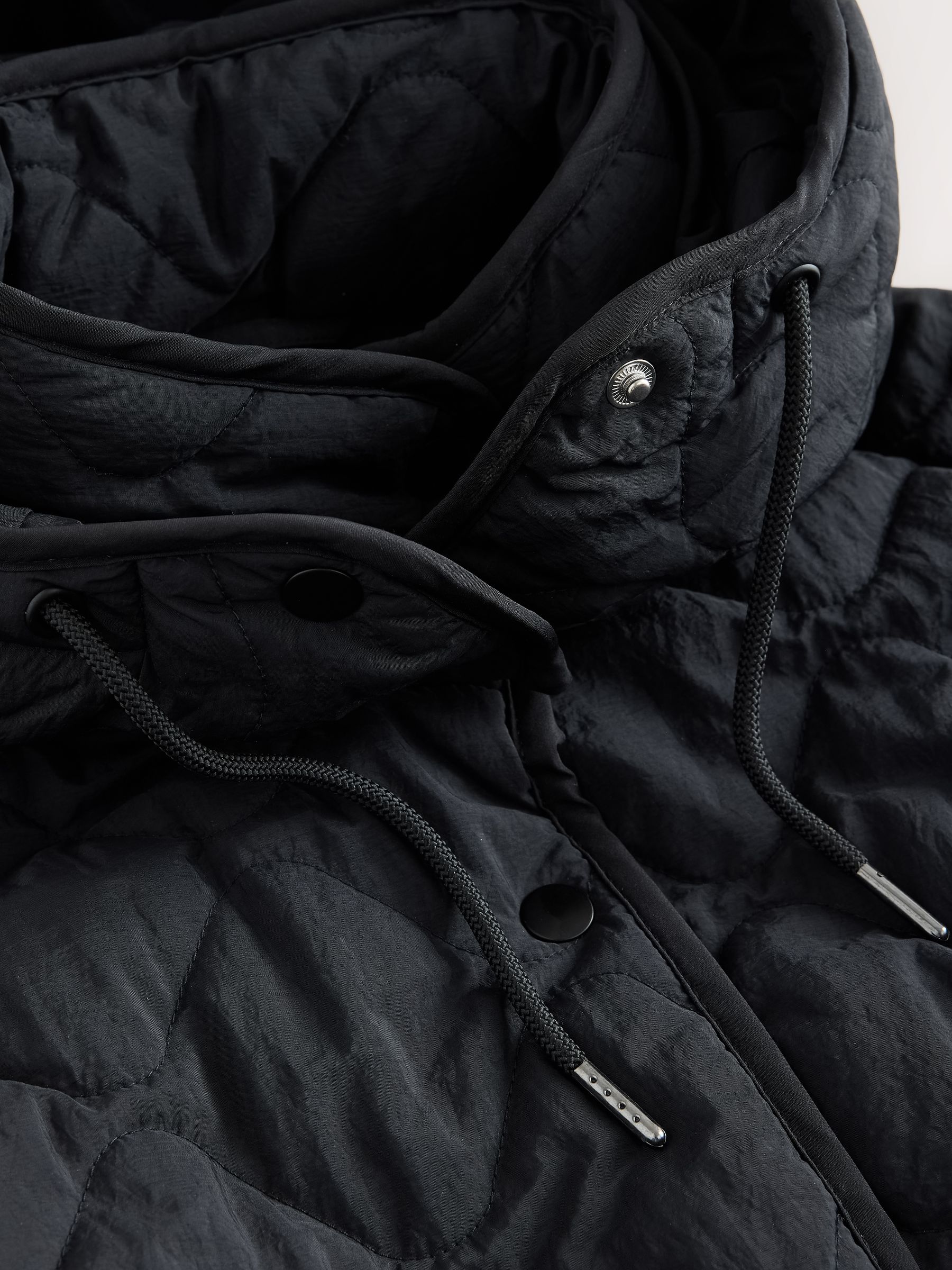 Long Quilted Shower Resistant Jacket - Black - Petite - SIP Still Life