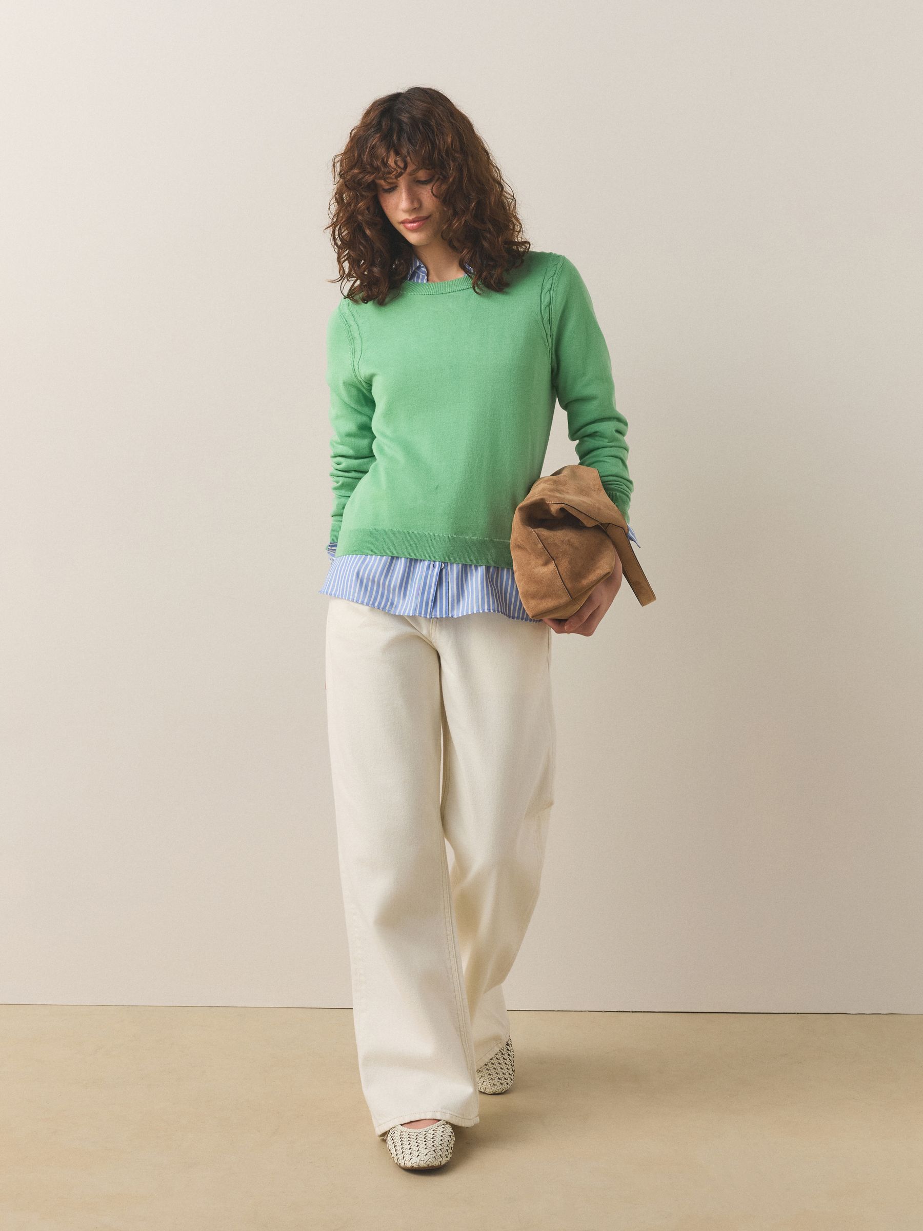 Cotton Rich Soft Touch Long Sleeve Crew Neck Jumper - Apple Green - Regular - SIP Worn