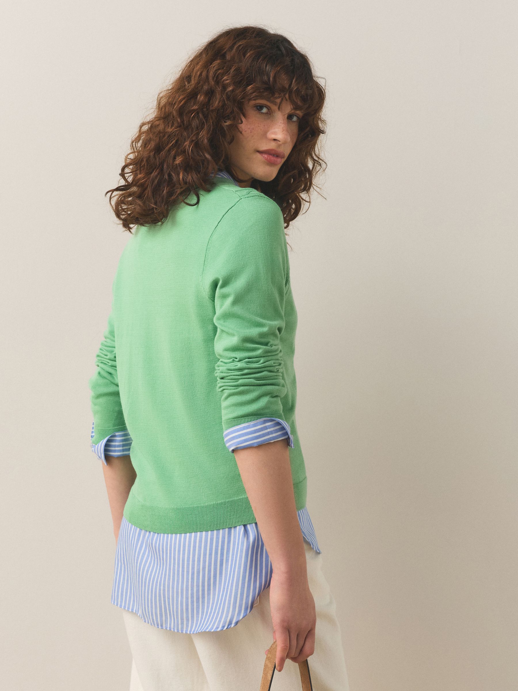 Cotton Rich Soft Touch Long Sleeve Crew Neck Jumper - Apple Green - Regular - SIP Worn