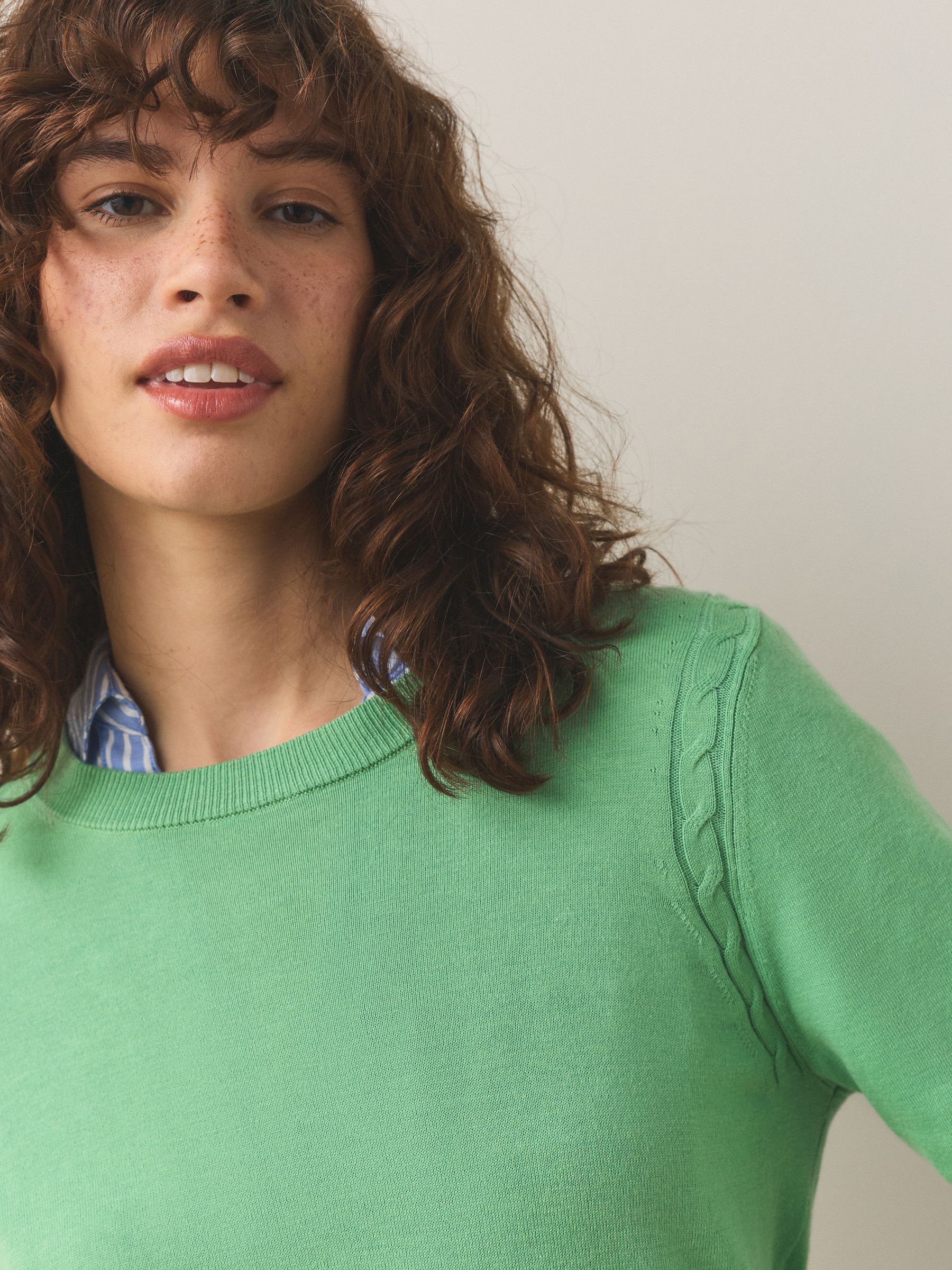 Cotton Rich Soft Touch Long Sleeve Crew Neck Jumper - Apple Green - Regular - SIP Worn
