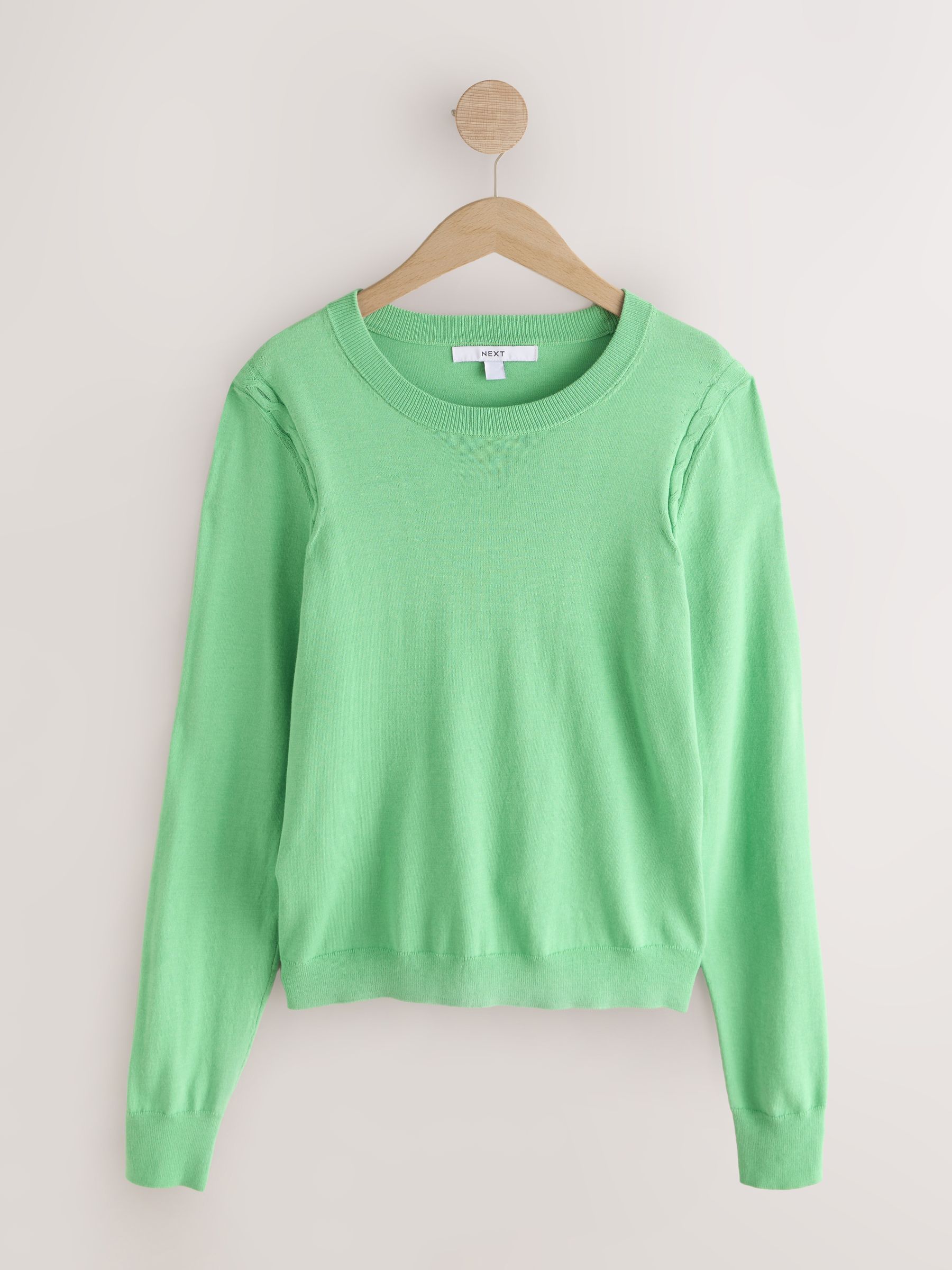 Cotton Rich Soft Touch Long Sleeve Crew Neck Jumper - Apple Green - Regular - SIP Still Life