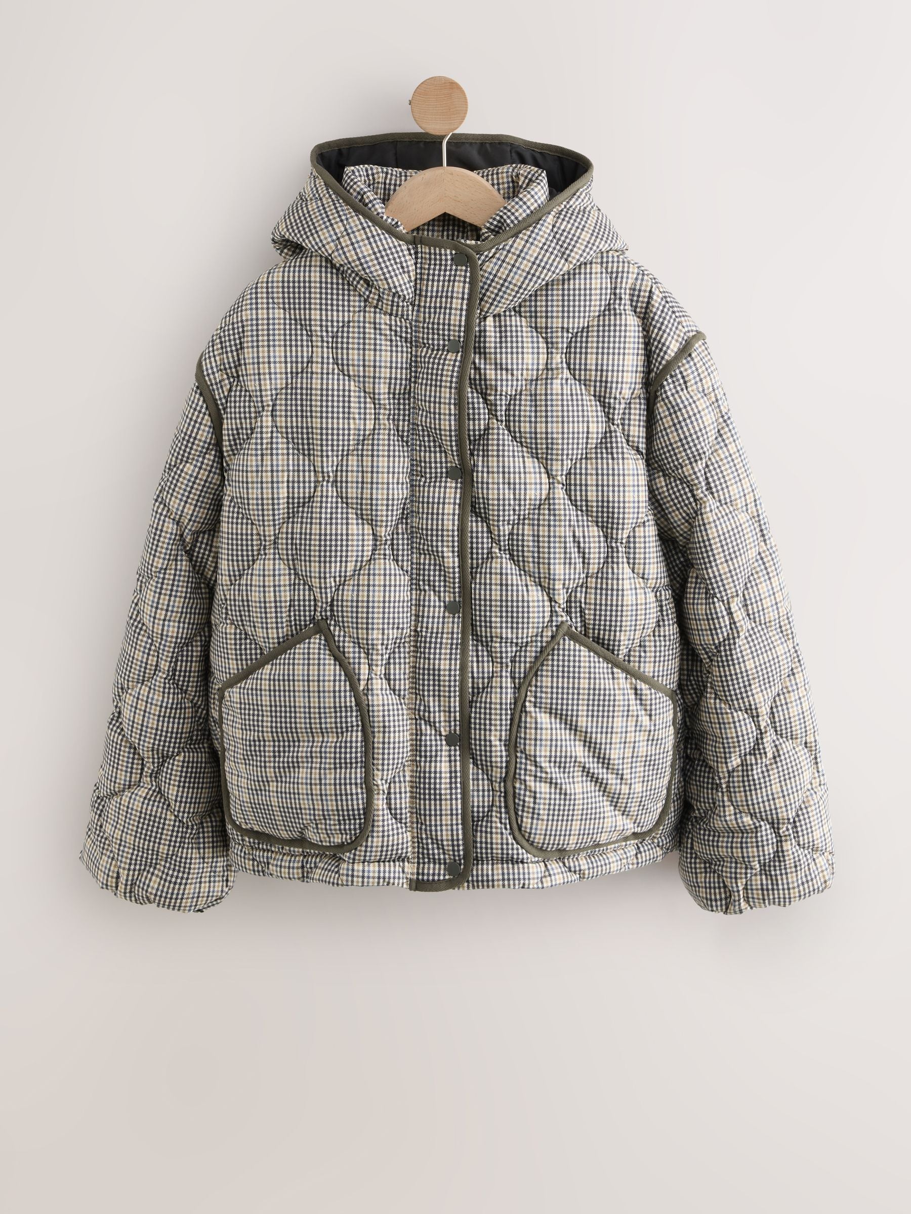 Shower Resistant Lightweight Quilted Jacket - Brown/Blue Check - Regular - SIP Still Life