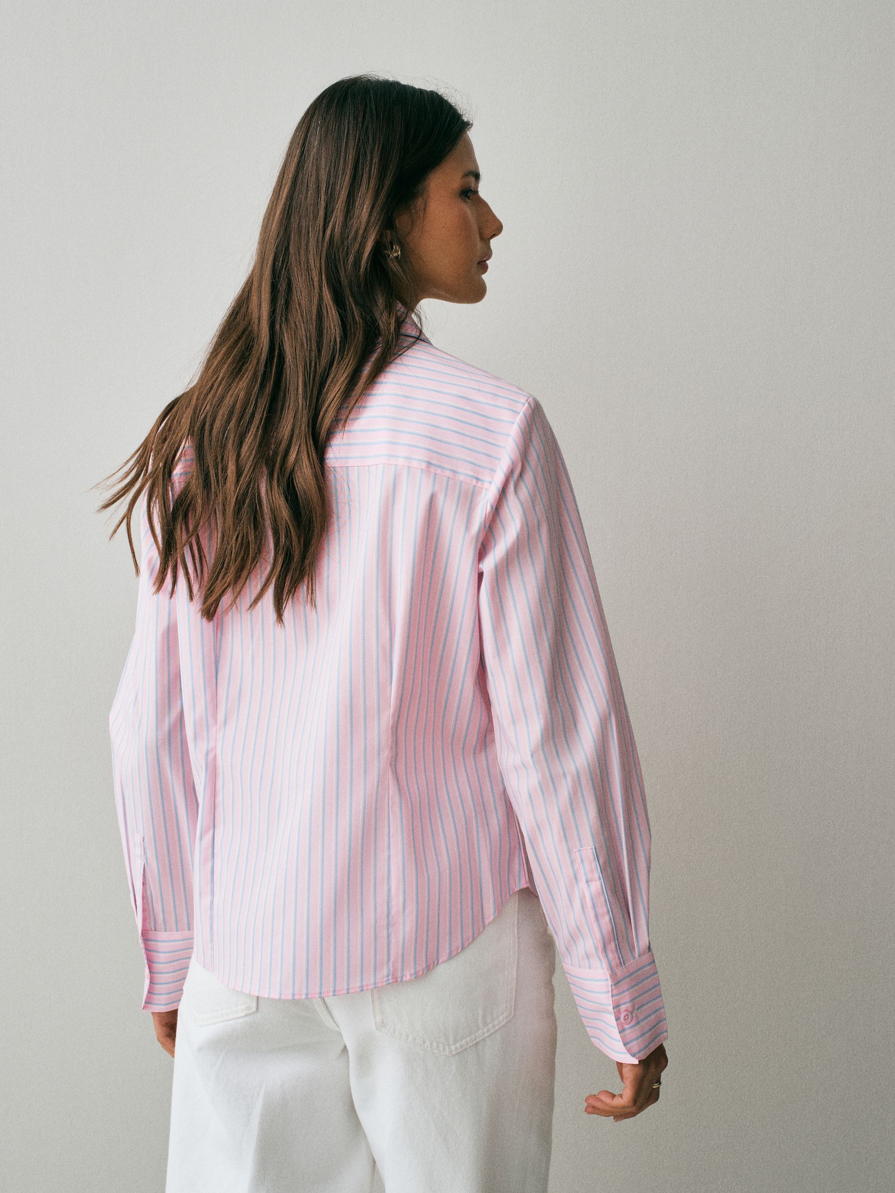 Fitted Stretch Essential Long Sleeve Shirt - Pink/Blue Stripe - Regular - SIP Worn