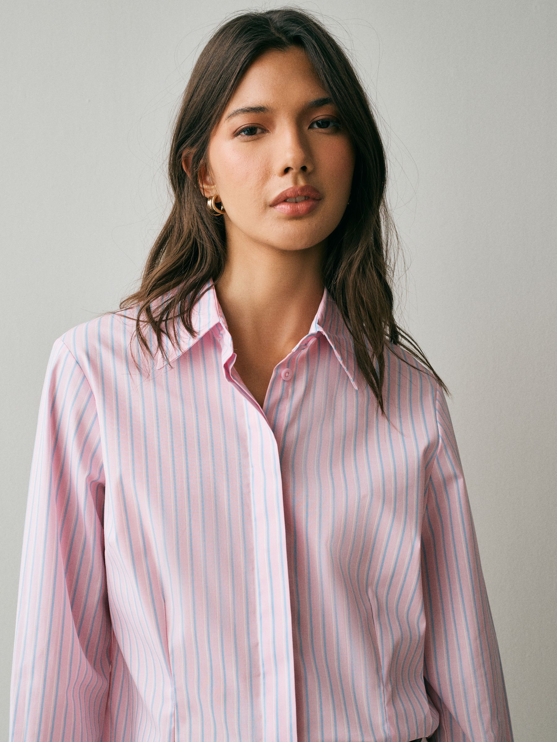 Fitted Stretch Essential Long Sleeve Shirt - Pink/Blue Stripe - Regular - SIP Worn