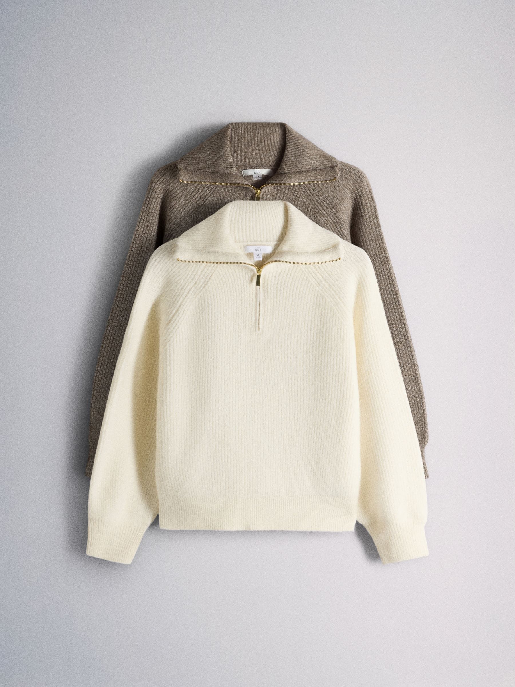 The Set 2 Pack Quarter Zip Jumpers With Wool - Creme  Mink Marl/Brown - Regular - SIP Still Life
