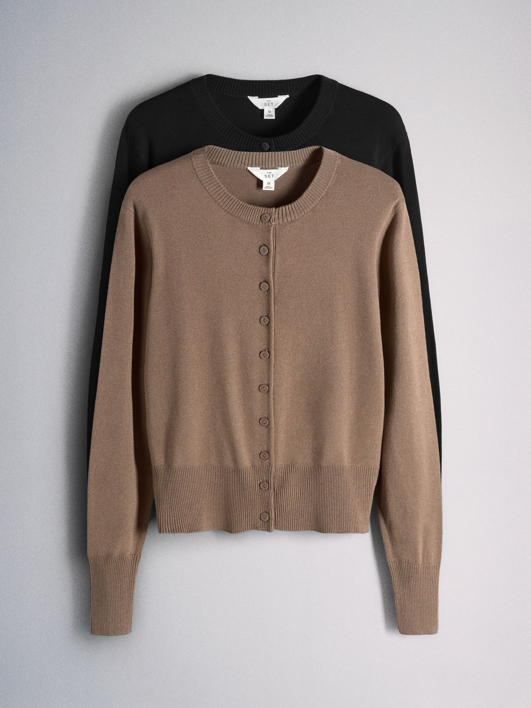 The Set Fine Knitted Crew Neck Jumpers - Cinder Brown/Black - 2 Pack - SIP Still Life