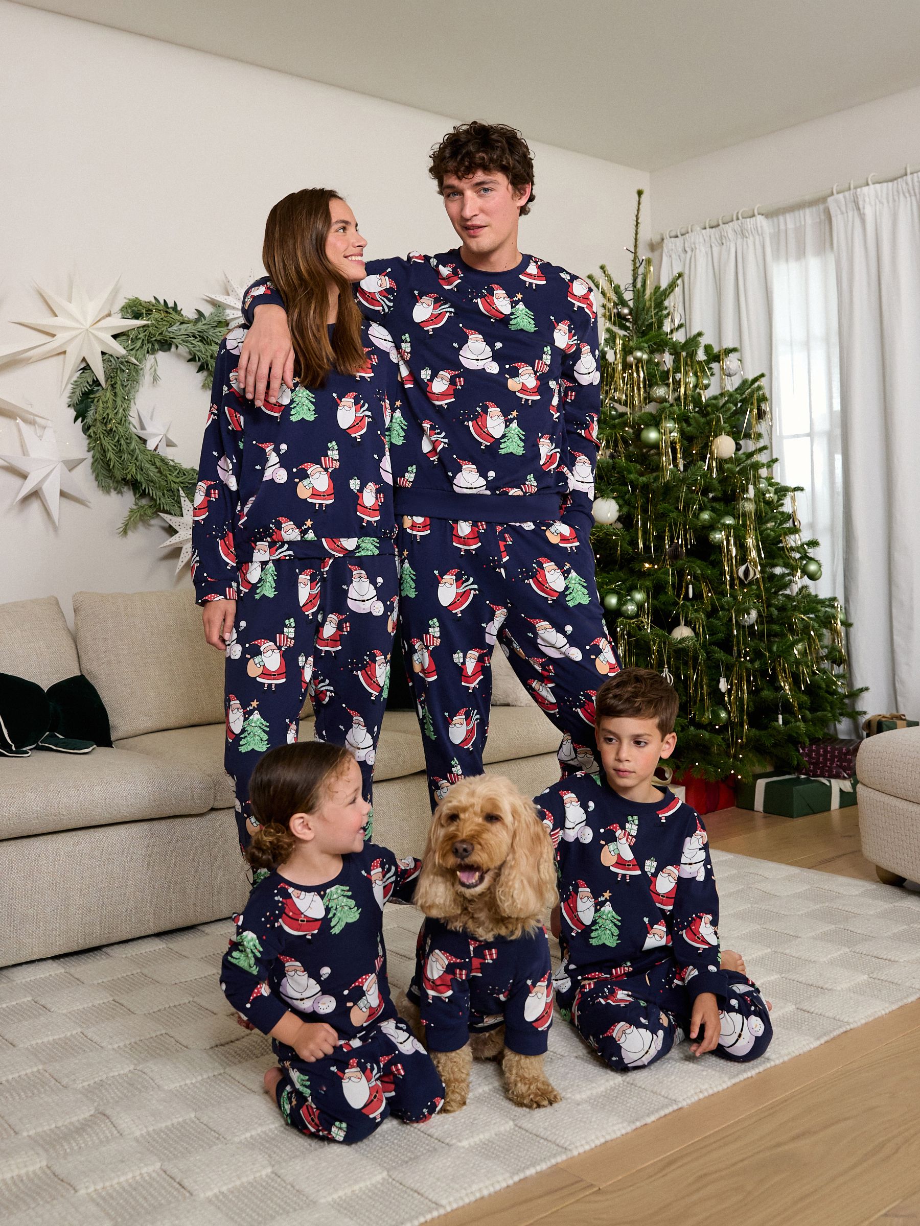 Matching Family Christmas Long Sleeve Pyjamas - Navy Santa - Regular - Location Worn
