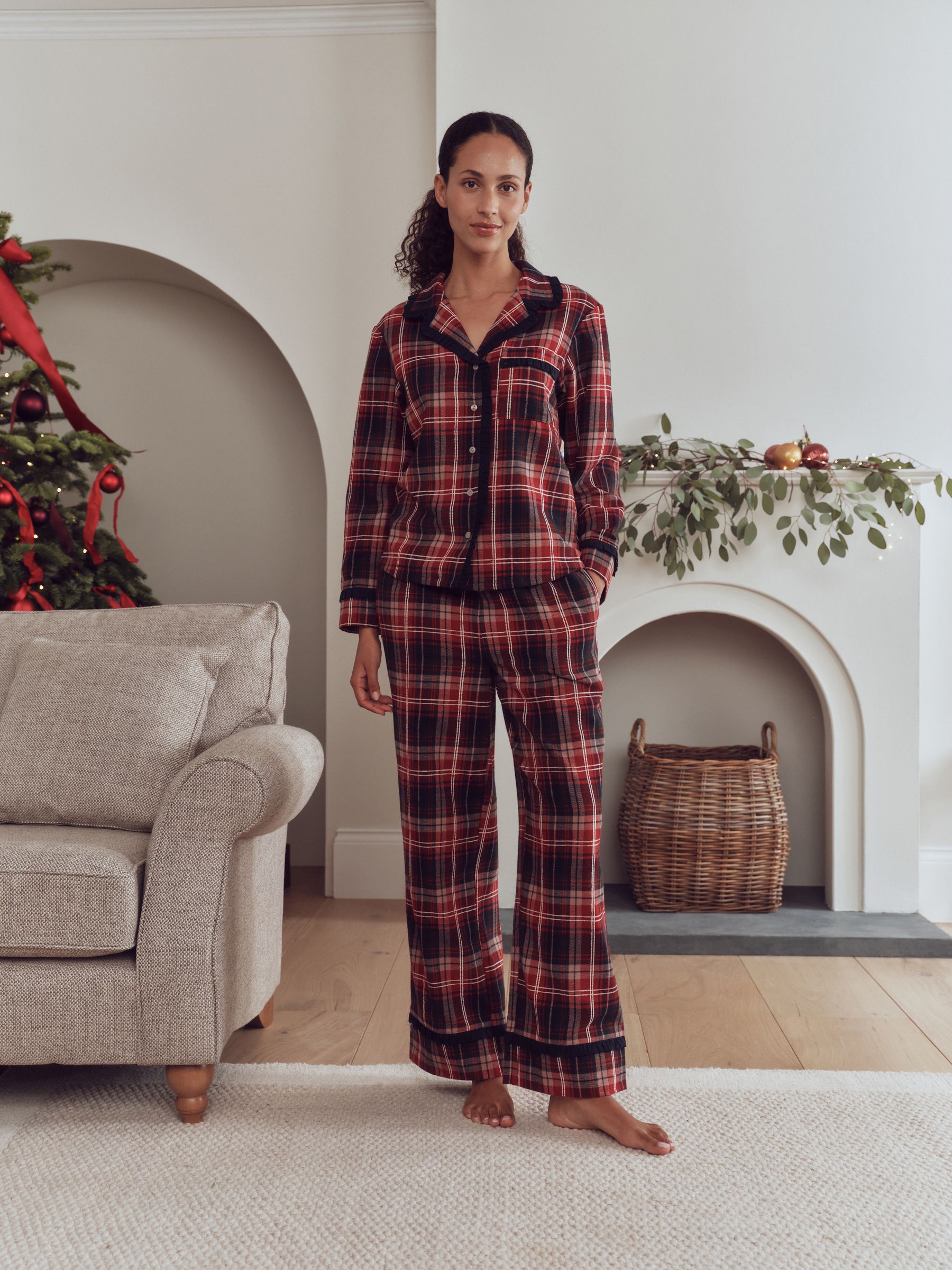 Matching Family Christmas Flannel Pyjamas - Red/Navy Check - Regular - Location Worn