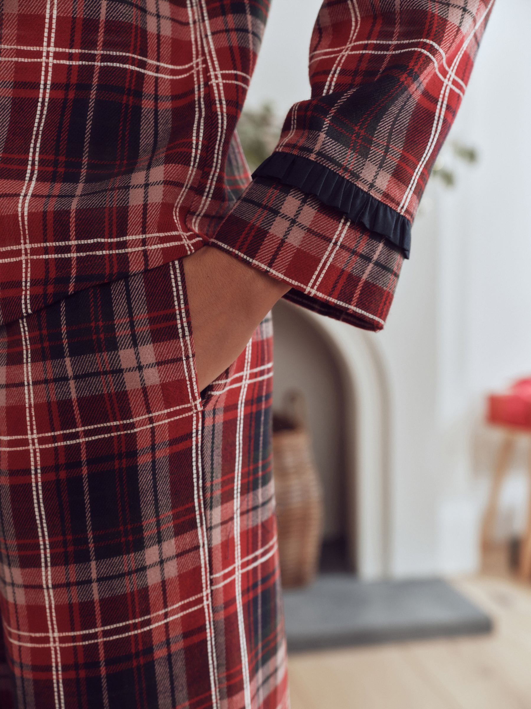 Matching Family Christmas Flannel Pyjamas - Red/Navy Check - Regular - Location Worn