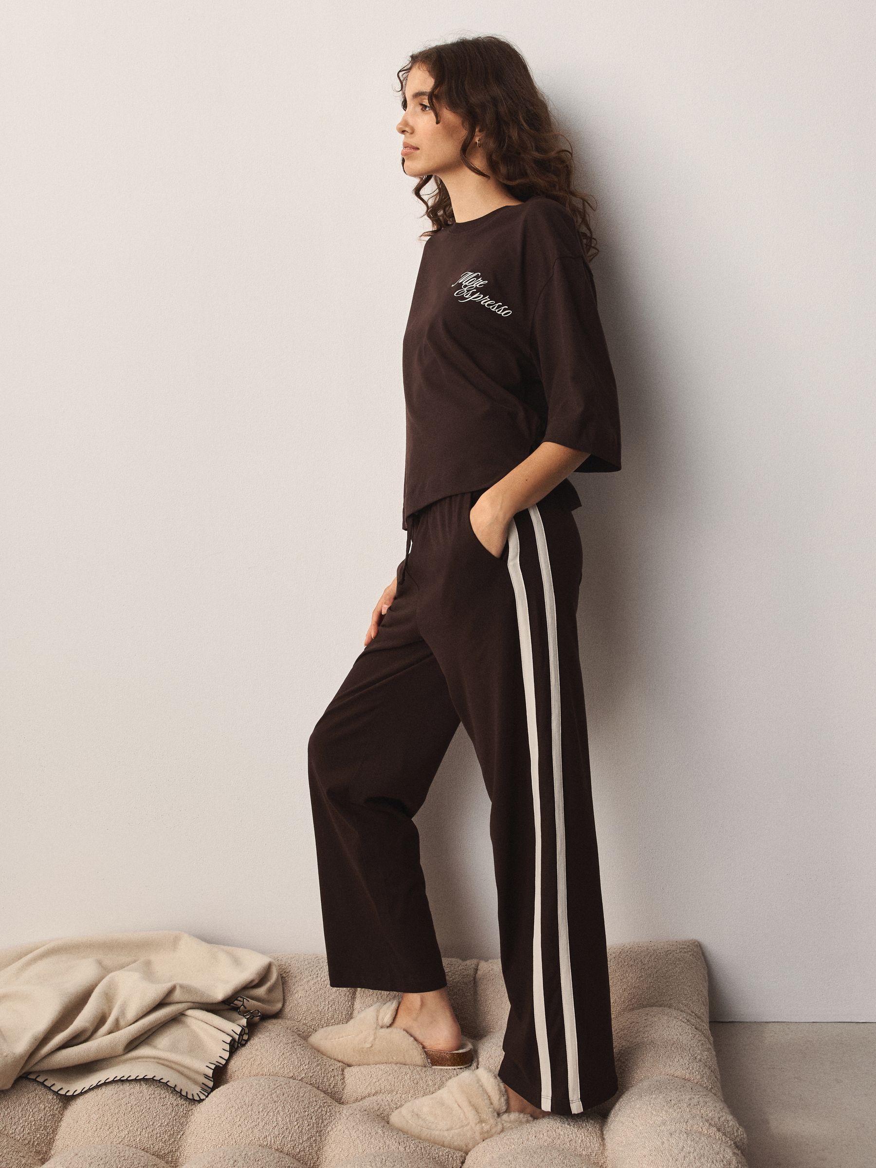 Graphic Short Sleeve Pyjamas - Chocolate Brown Espresso - Regular - SIP Worn