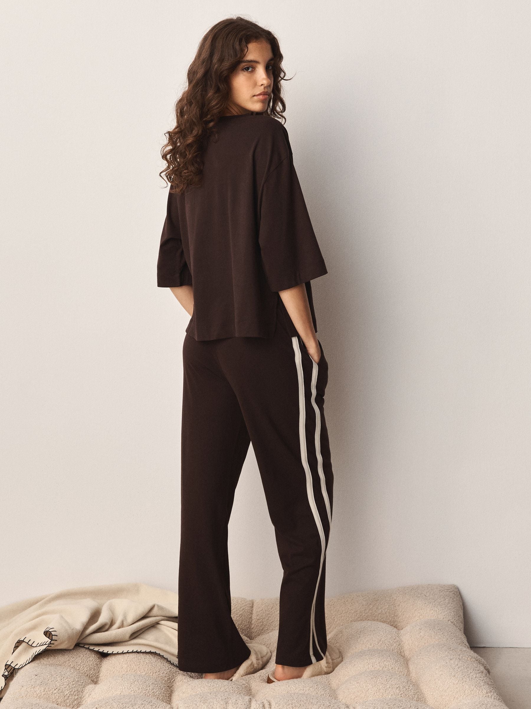 Graphic Short Sleeve Pyjamas - Chocolate Brown Espresso - Regular - SIP Worn