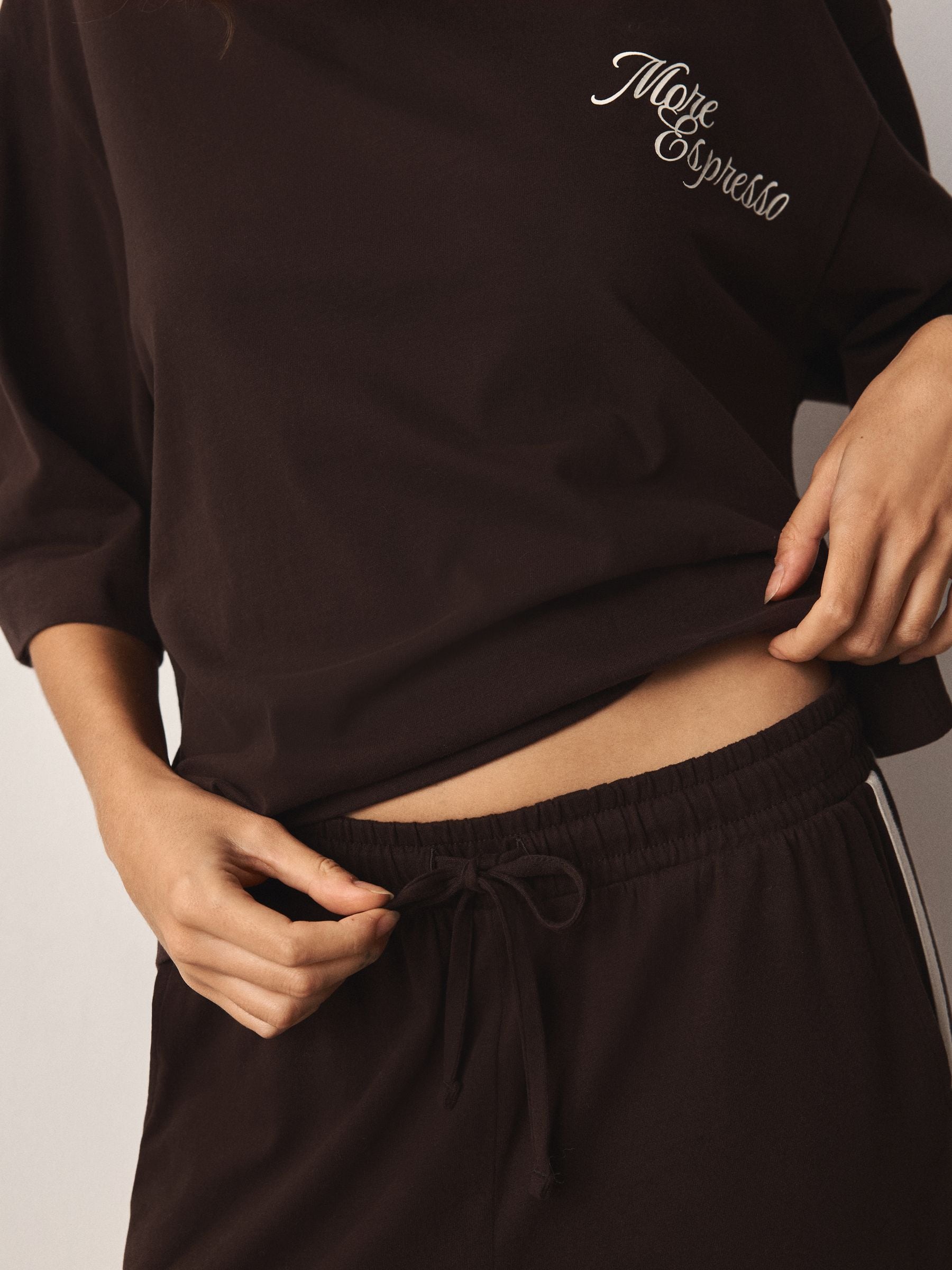Graphic Short Sleeve Pyjamas - Chocolate Brown Espresso - Regular - SIP Worn
