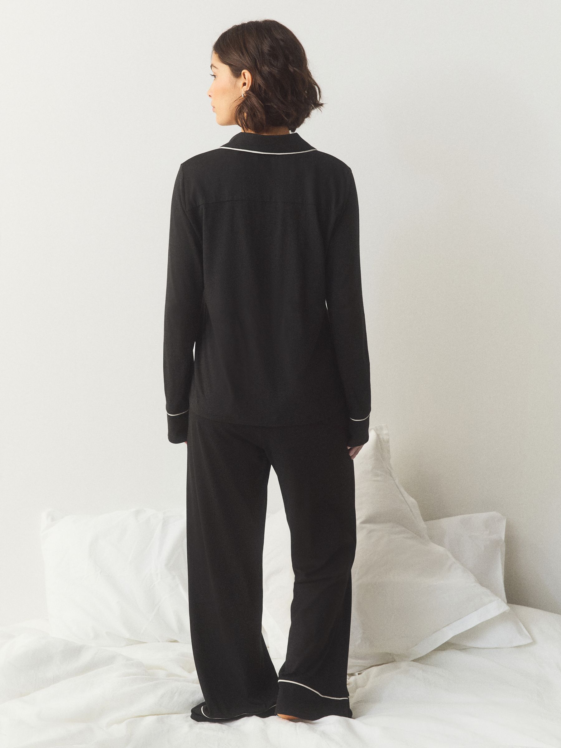 Jersey Button Through Pyjamas - Black - Regular - SIP Worn