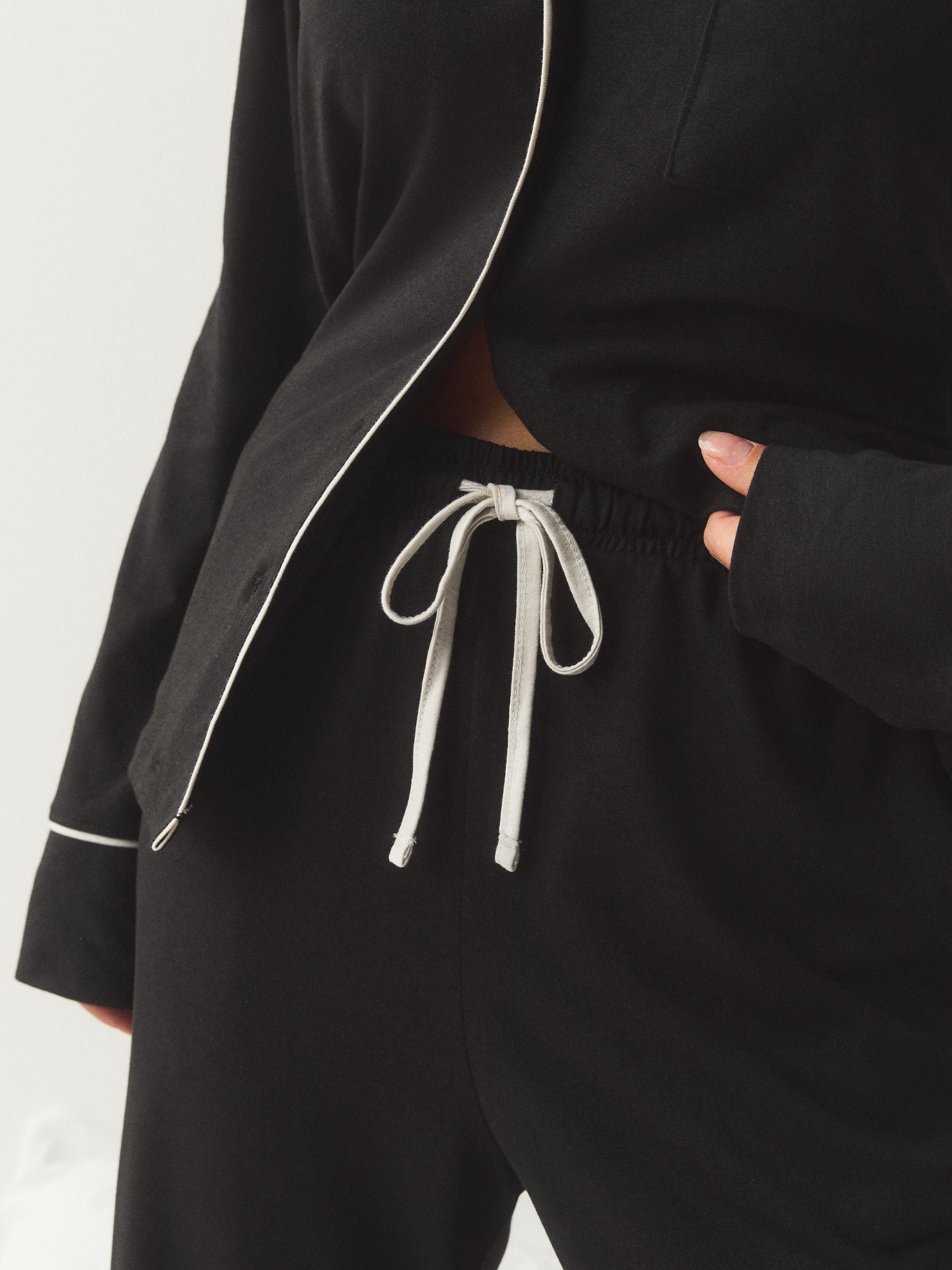 Jersey Button Through Pyjamas - Black - Regular - SIP Worn