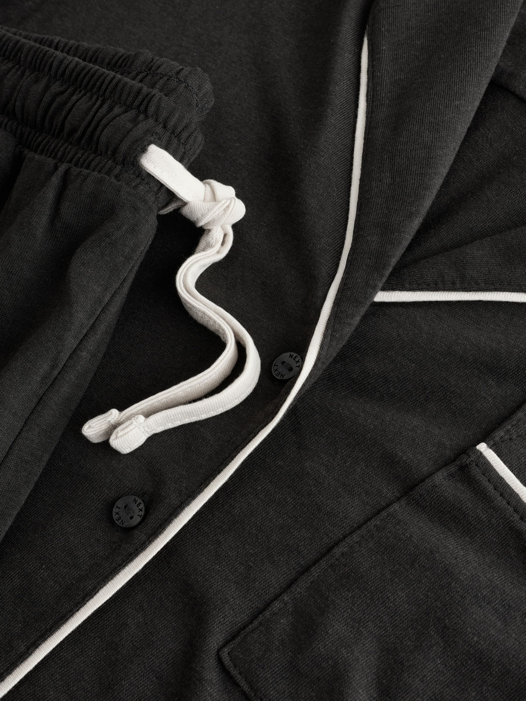Jersey Button Through Pyjamas - Black - Regular - SIP Still Life