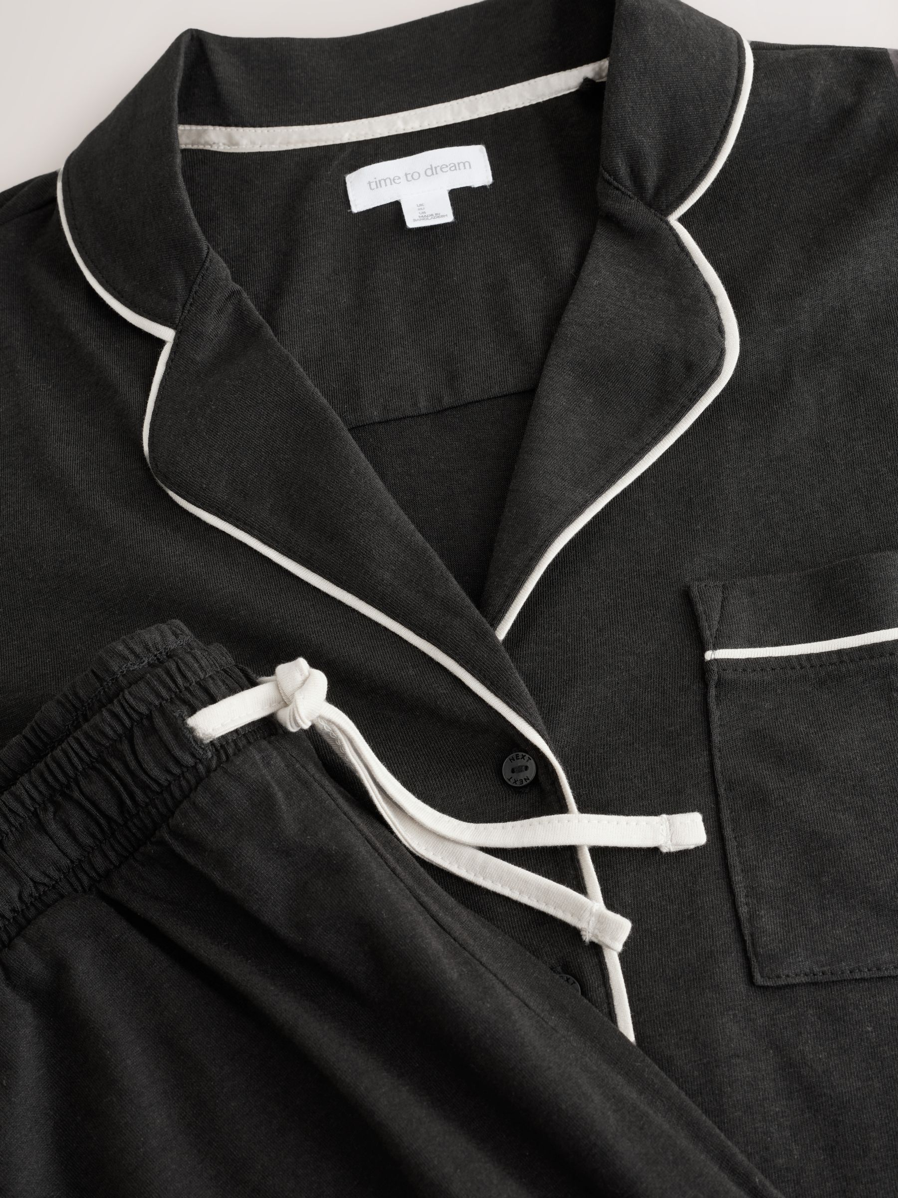 Jersey Button Through Pyjamas - Black - Regular - SIP Still Life