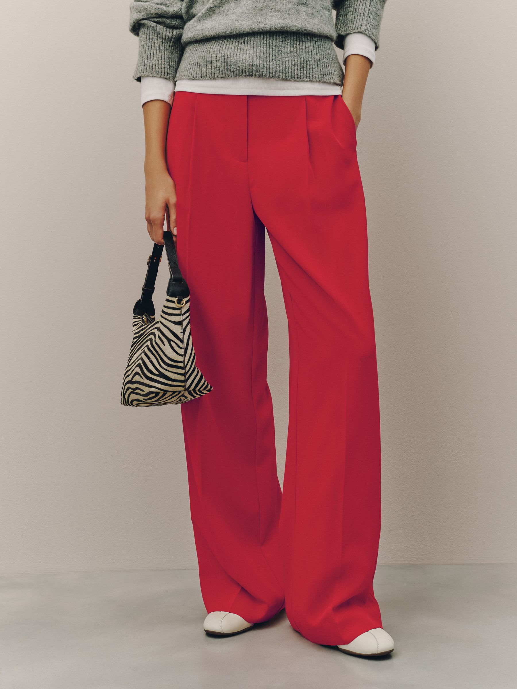 Tie Waist Wide Leg Trousers - Red - Regular - SIP Worn