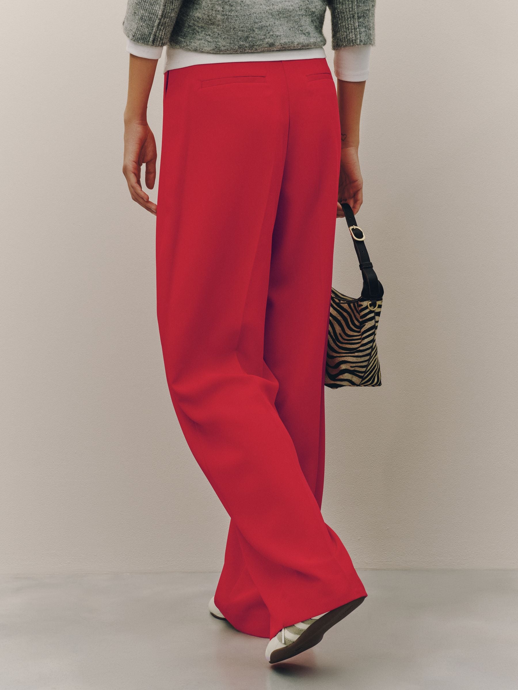 Tie Waist Wide Leg Trousers - Red - Regular - SIP Worn