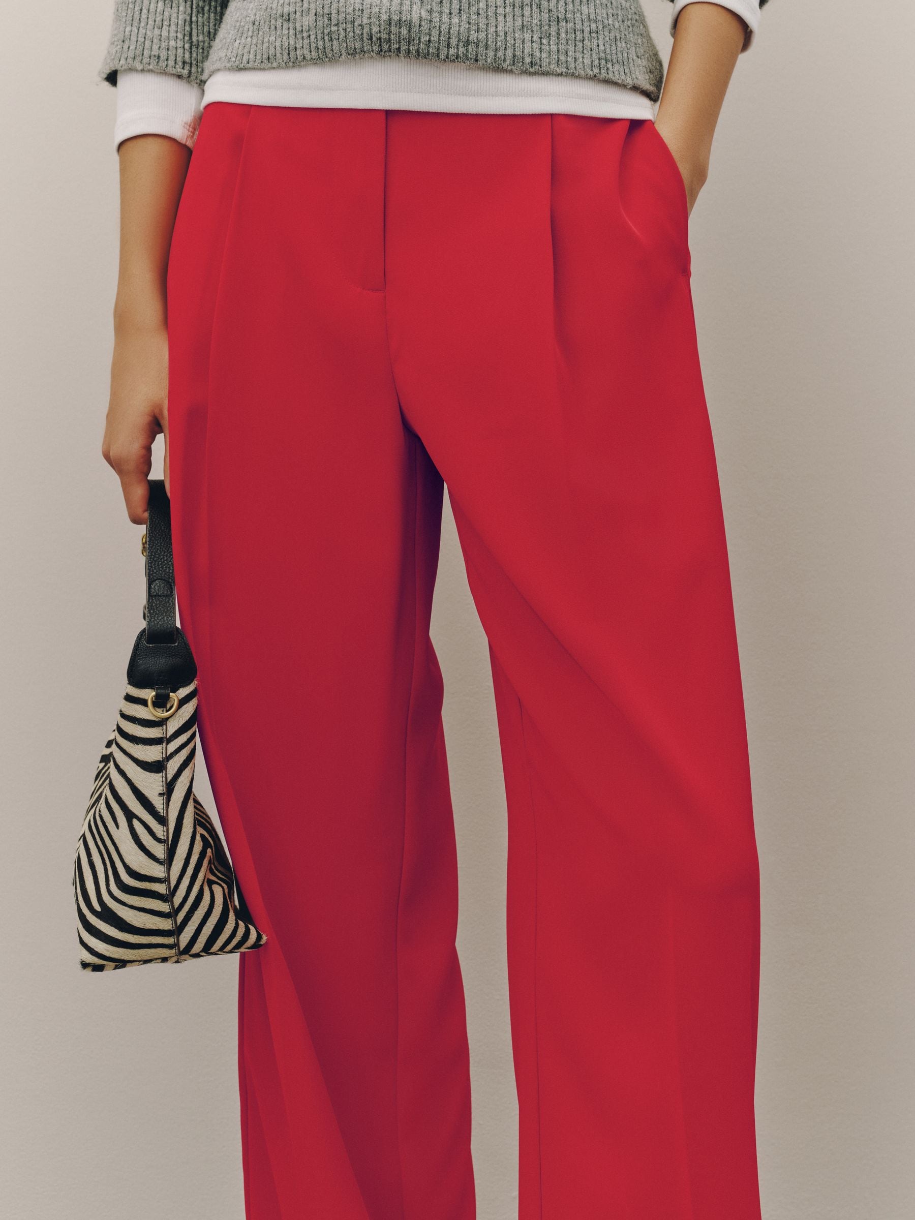 Tie Waist Wide Leg Trousers - Red - Regular - SIP Worn