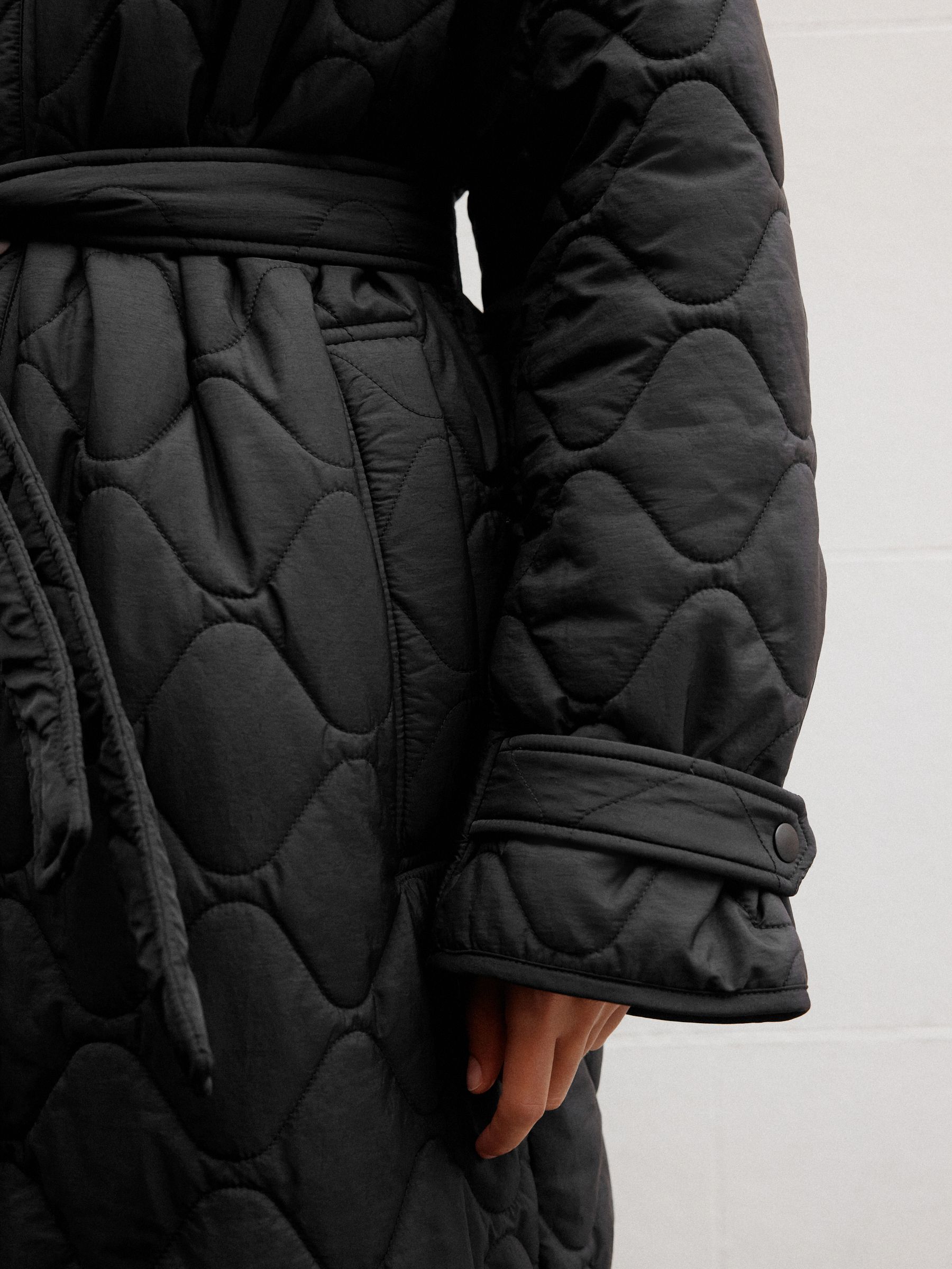 Long Quilted Shower Resistant Jacket - Black - Regular - Location Worn