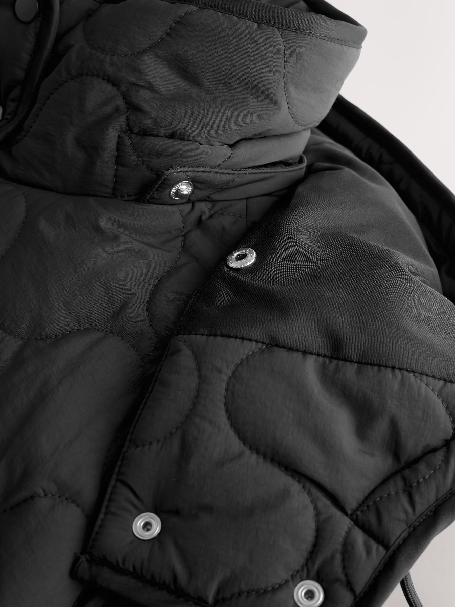 Long Quilted Shower Resistant Jacket - Black - Regular - SIP Still Life
